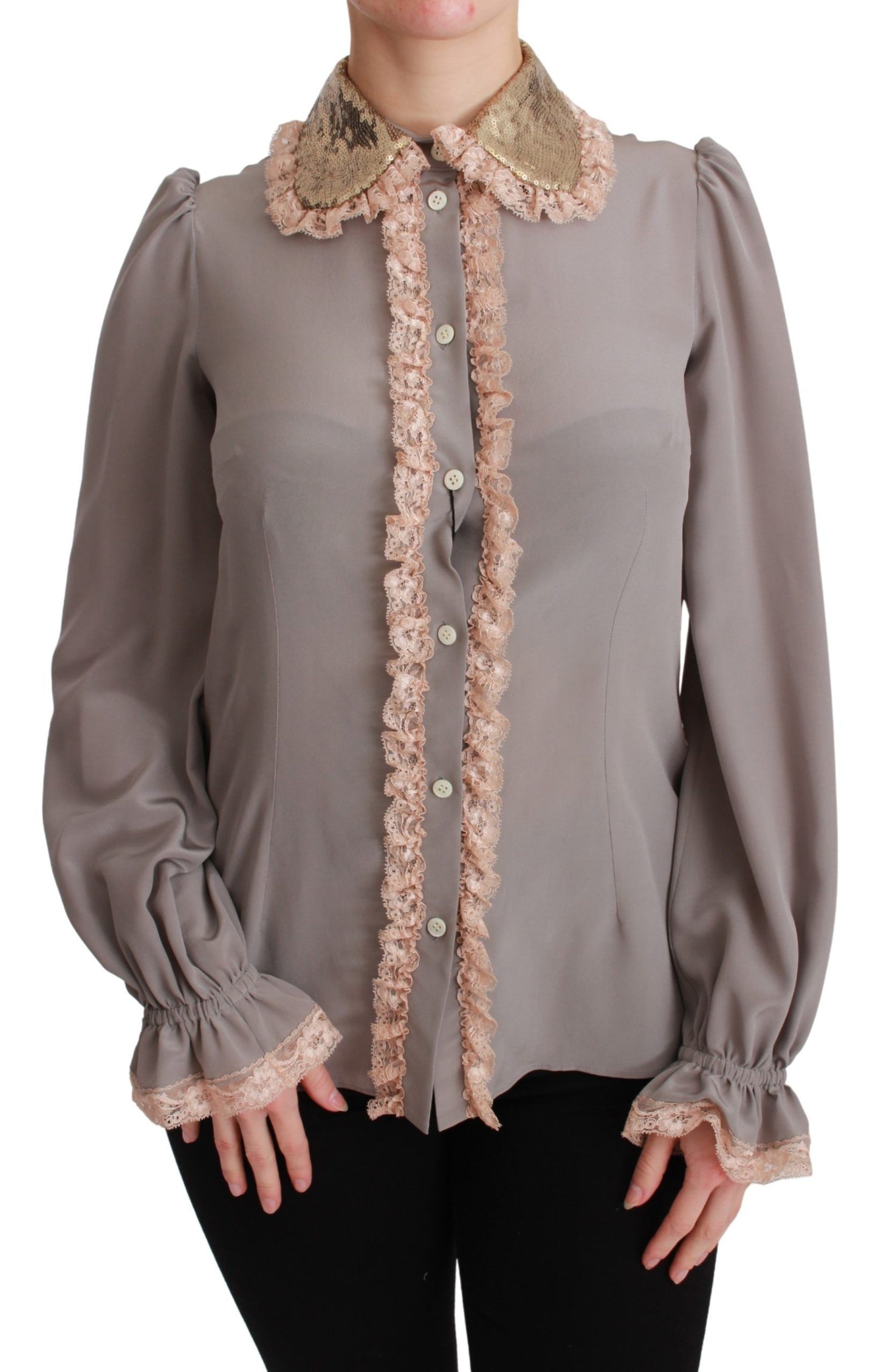 Dolce & Gabbana Elegant Silkeblanding Pailletkrave Skjorte