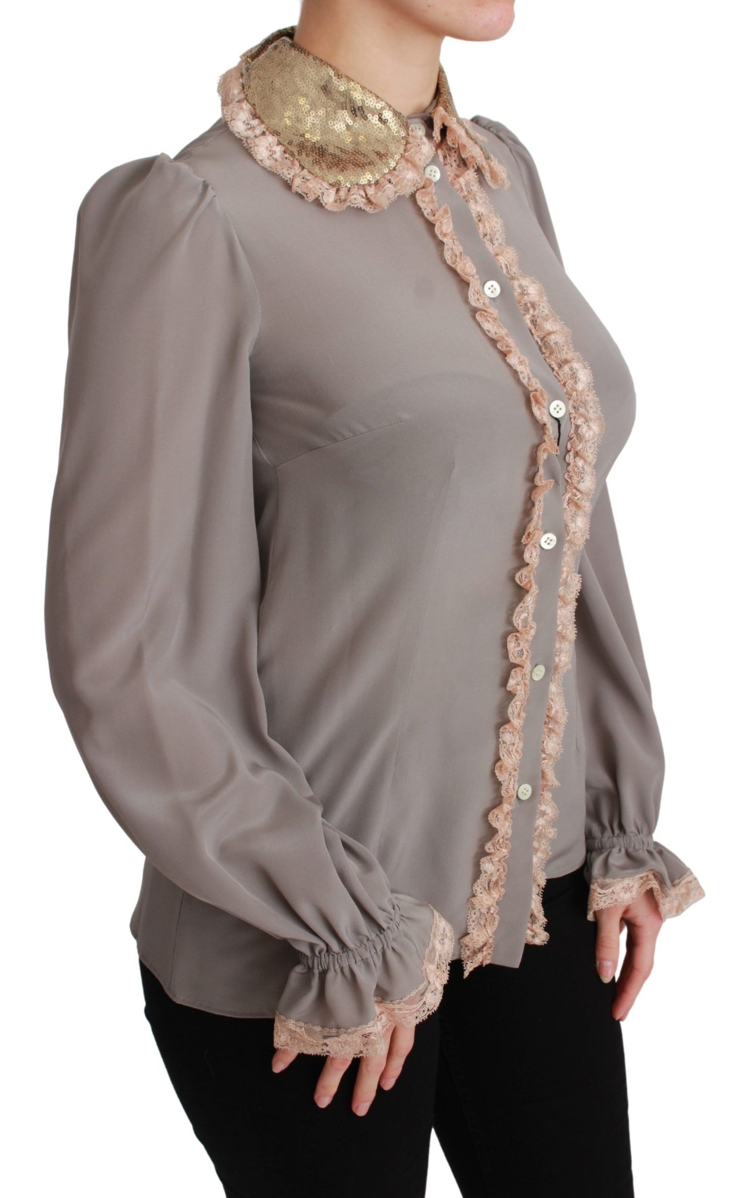Dolce & Gabbana Elegant Silkeblanding Pailletkrave Skjorte