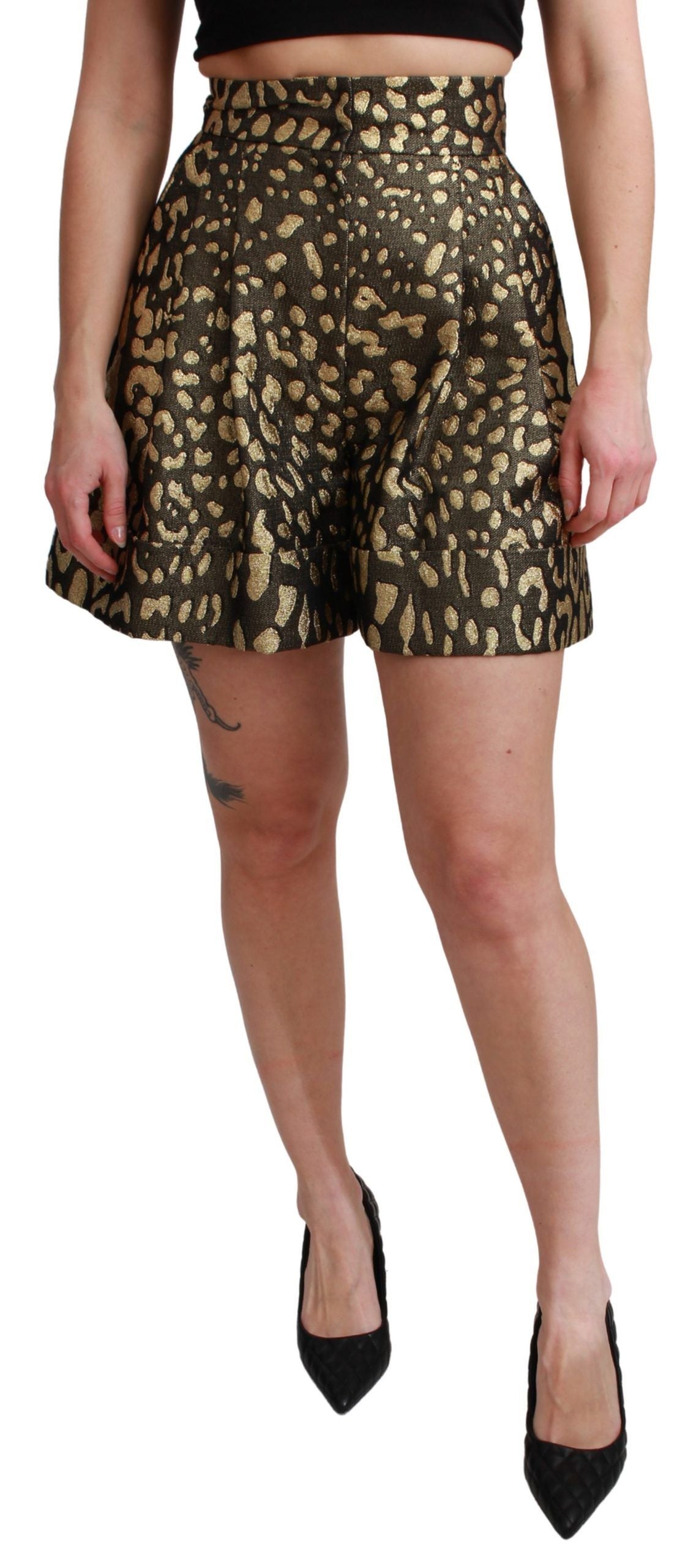 Dolce & Gabbana højtaljede sorte & guld luksusshorts