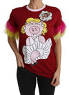 Dolce & Gabbana Chic Rød Griseprint T-shirt med Rund Hals