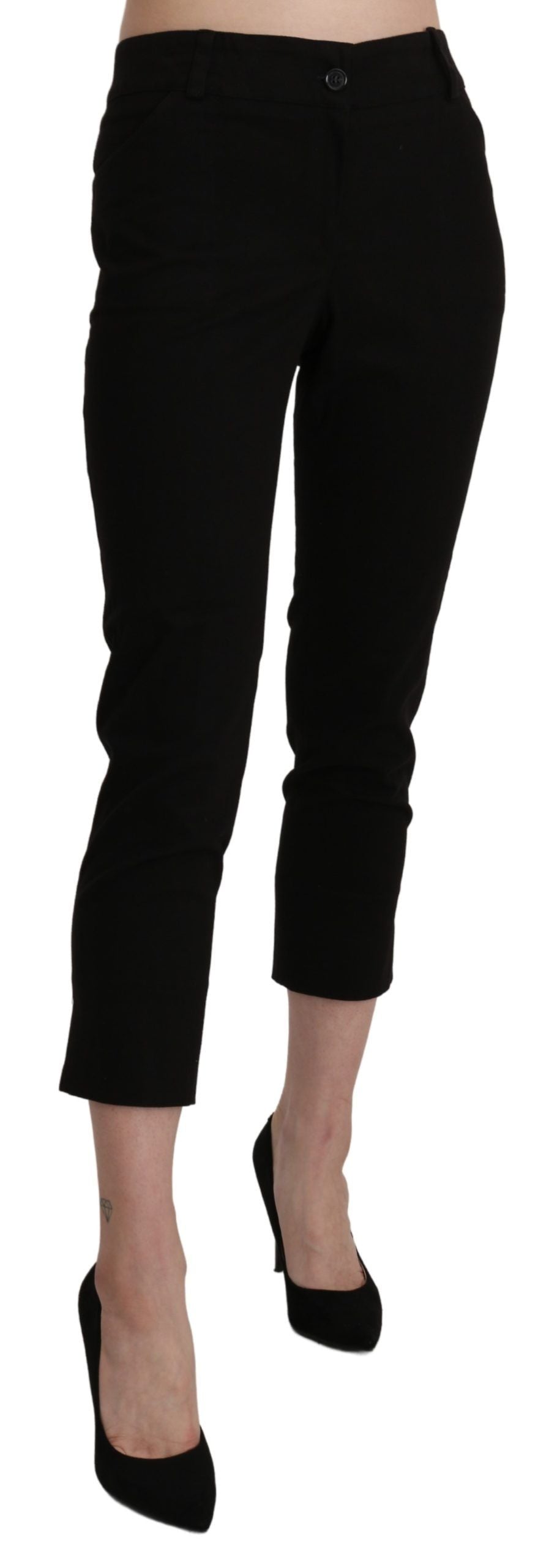 BENCIVENGA Elegante Sorte Højtaljede Cropped Bukser