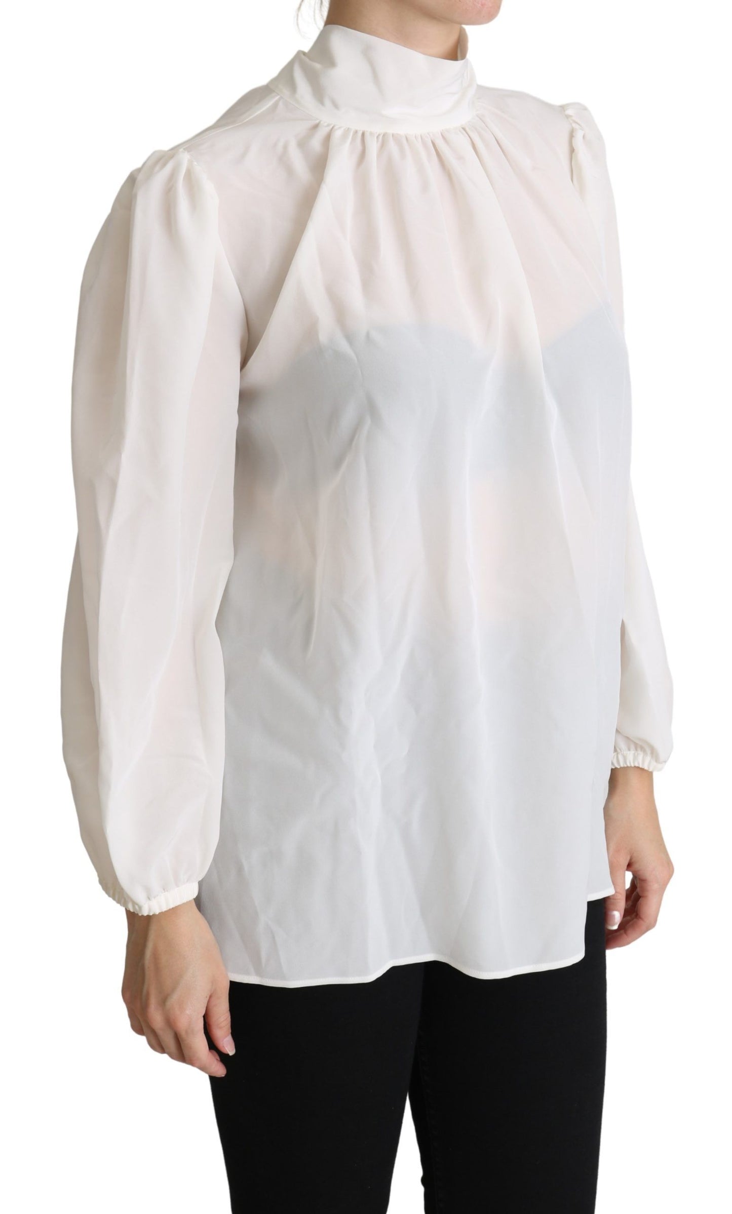 Dolce & Gabbana Elegant Hvid Silkebluse Med Sløjfe