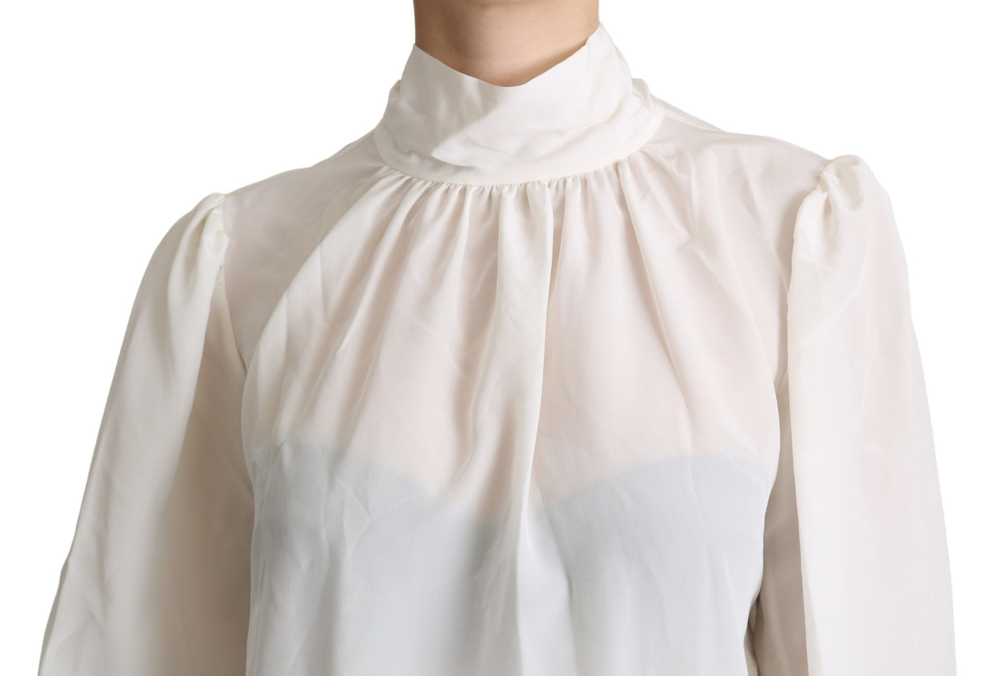 Dolce & Gabbana Elegant Hvid Silkebluse Med Sløjfe
