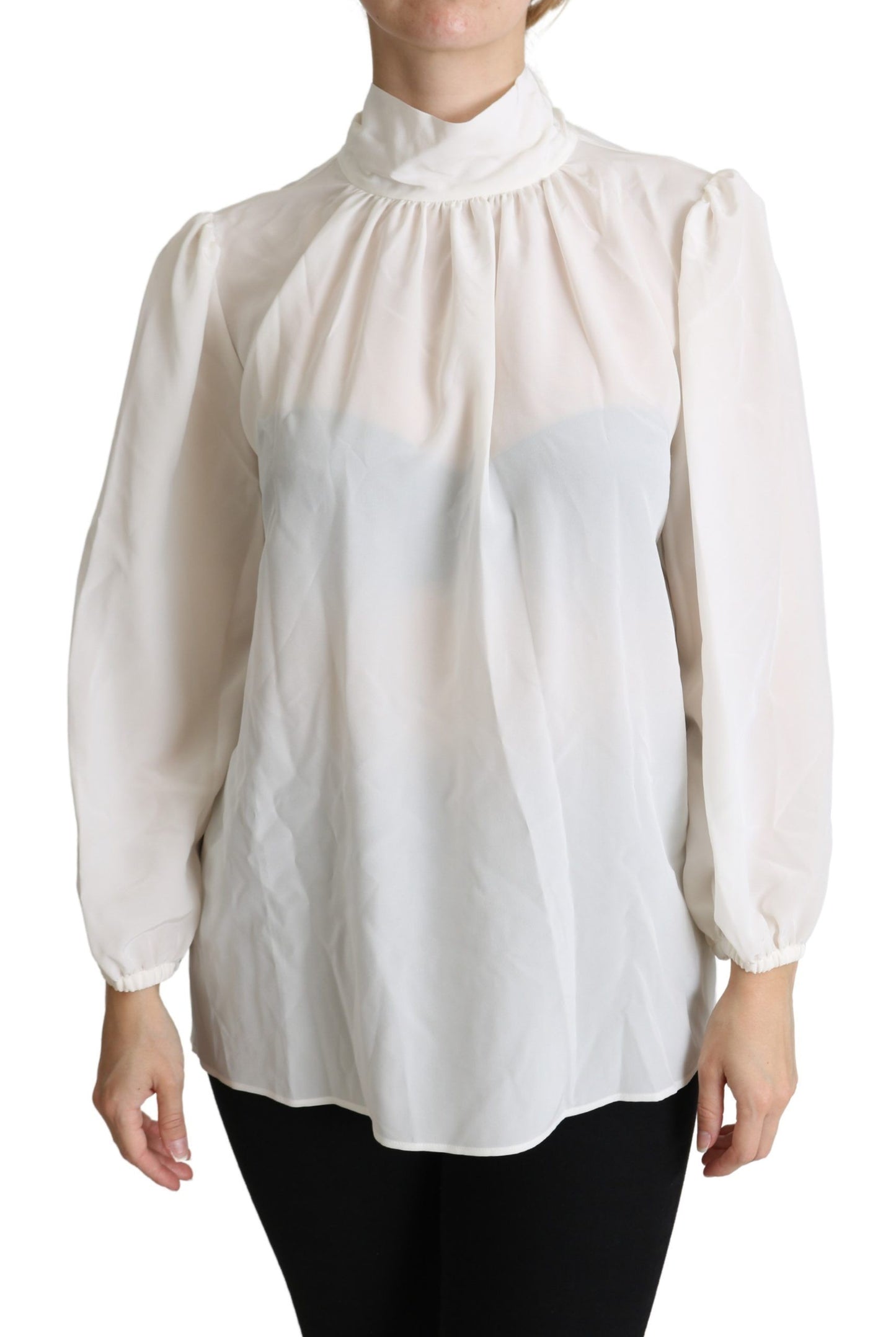 Dolce & Gabbana Elegant Hvid Silkebluse Med Sløjfe