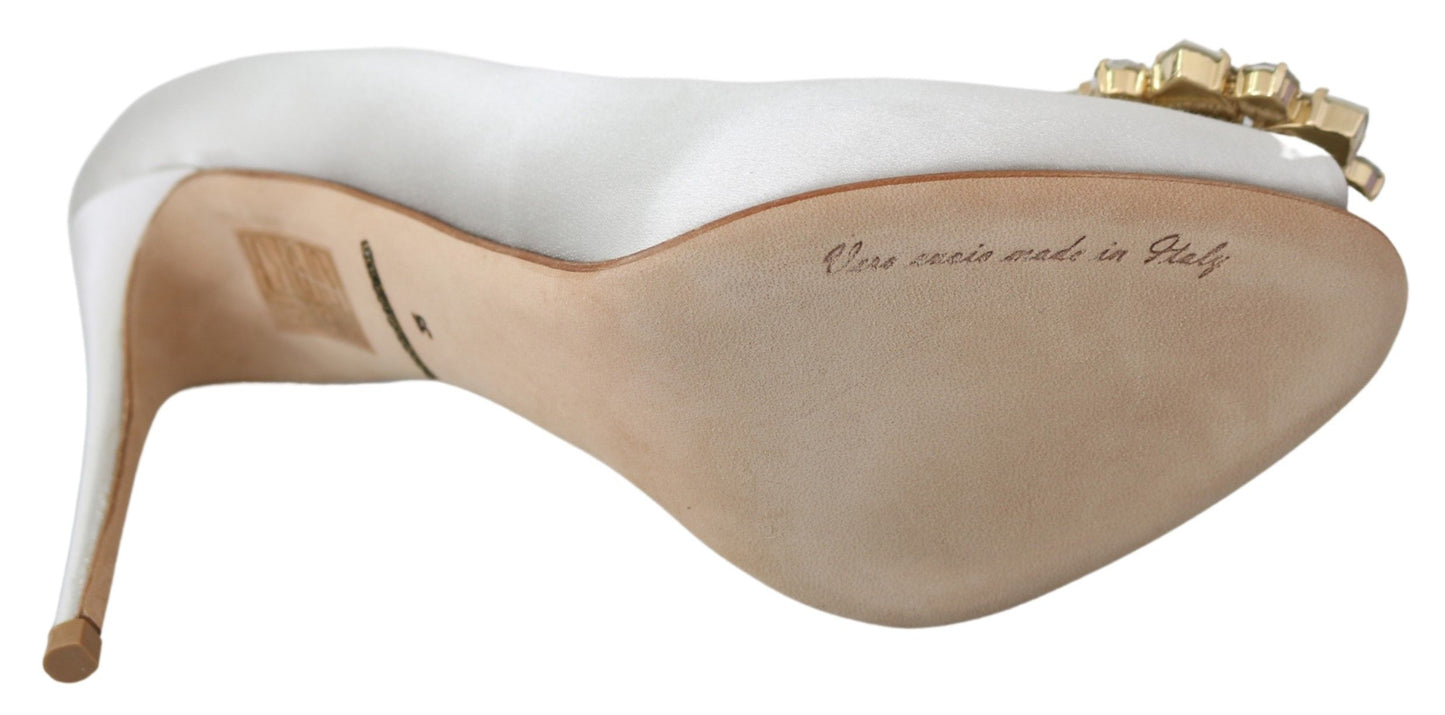 Dolce & Gabbana Hvide Krystal Peep Toe Silkeblandingshæle