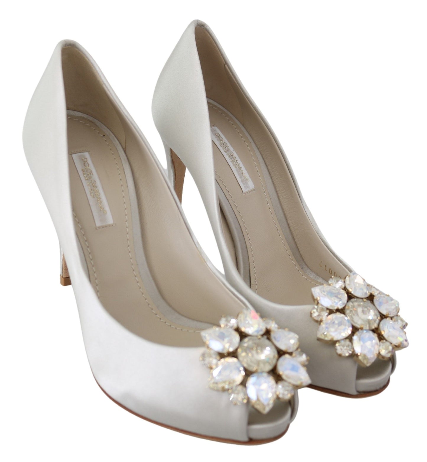 Dolce & Gabbana Hvide Krystal Peep Toe Silkeblandingshæle