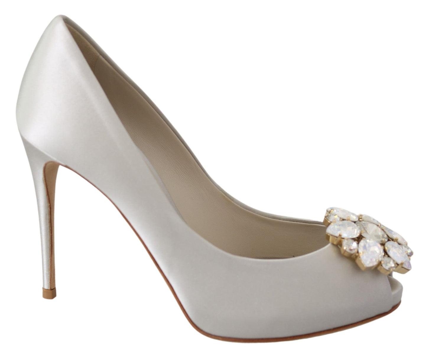 Dolce & Gabbana Hvide Krystal Peep Toe Silkeblandingshæle