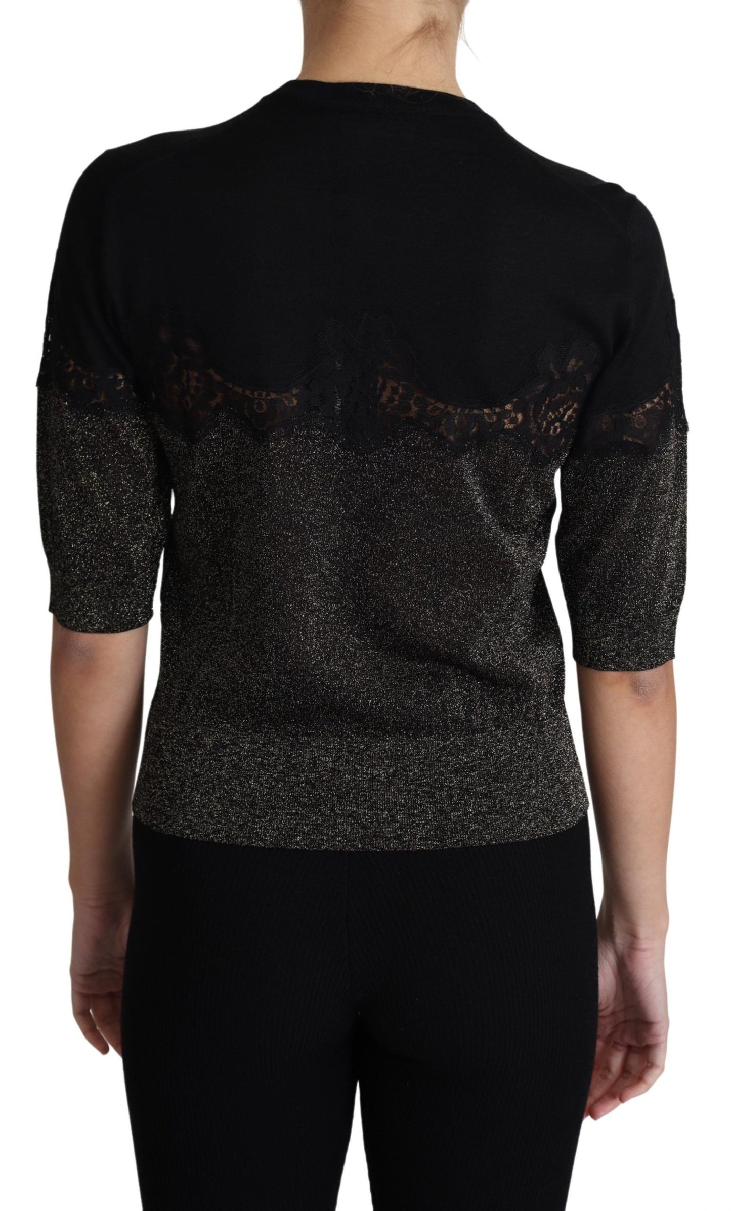 Dolce & Gabbana Elegant Lurex Jerseybluse med blondedetaljer