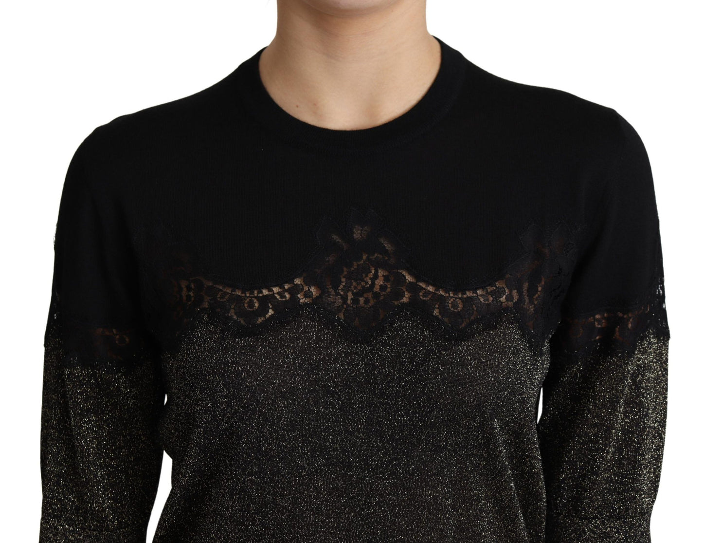 Dolce & Gabbana Elegant Lurex Jerseybluse med blondedetaljer