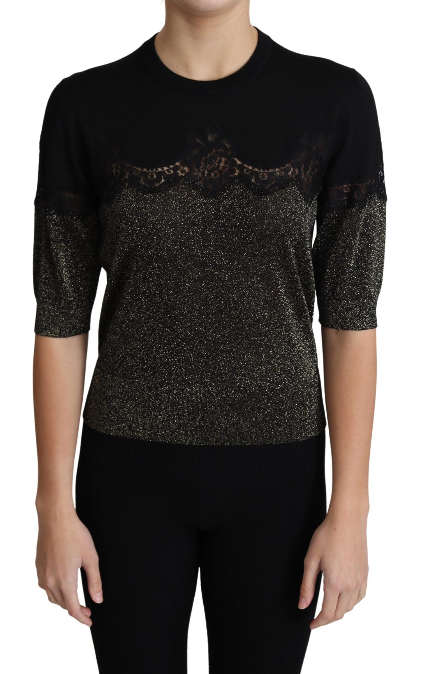 Dolce & Gabbana Elegant Lurex Jerseybluse med blondedetaljer