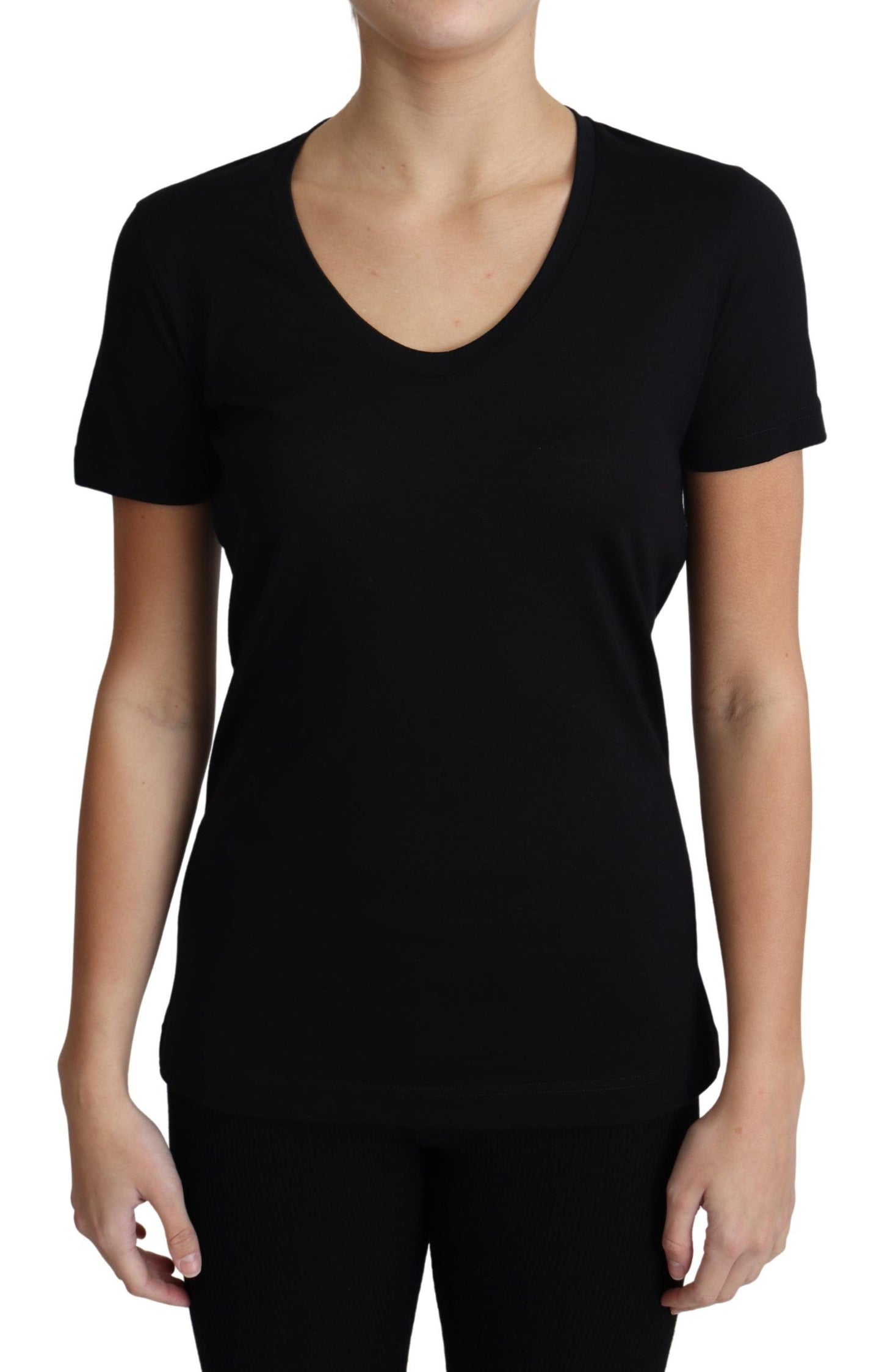 Dolce & Gabbana Elegant Sort Uld T-shirt med Rund Hals