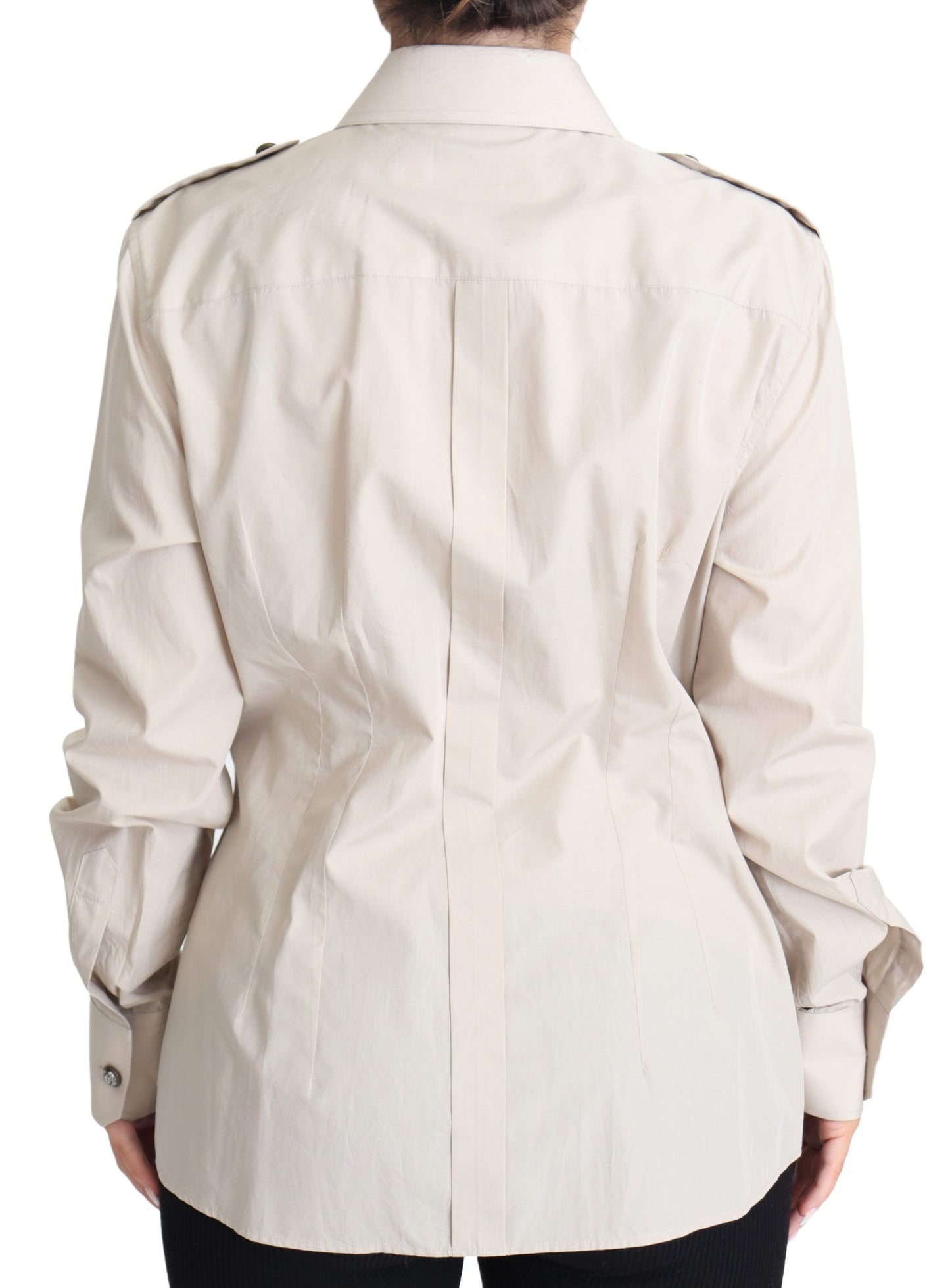 Dolce & Gabbana Elegant Beige Bomulds Safari Skjorte