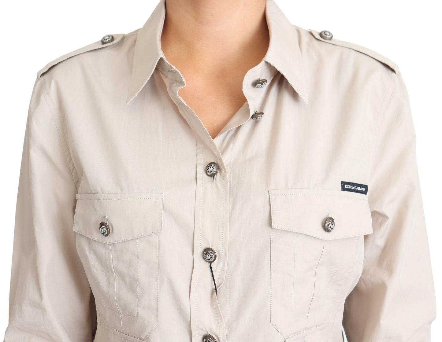 Dolce & Gabbana Elegant Beige Bomulds Safari Skjorte