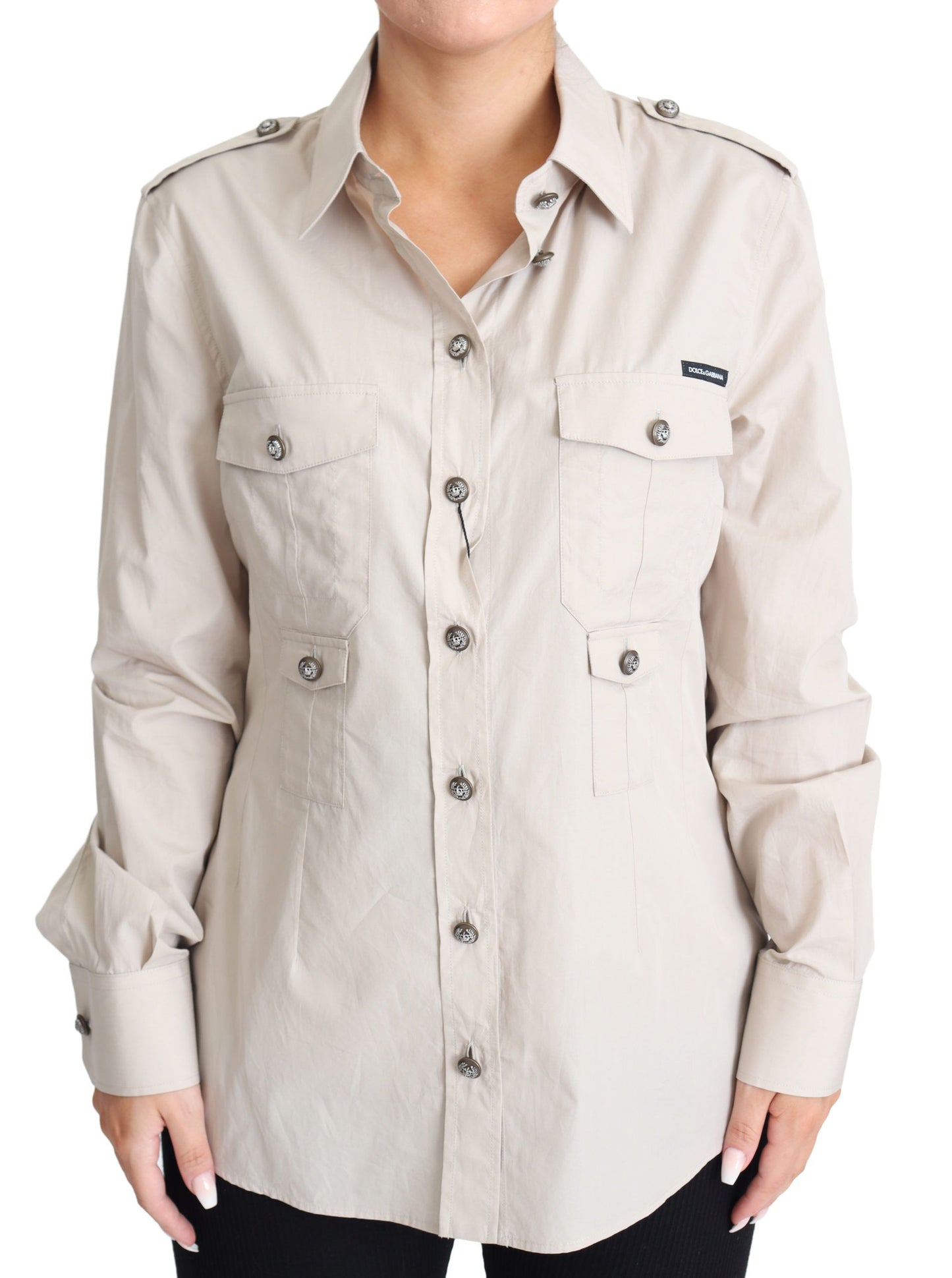 Dolce & Gabbana Elegant Beige Bomulds Safari Skjorte