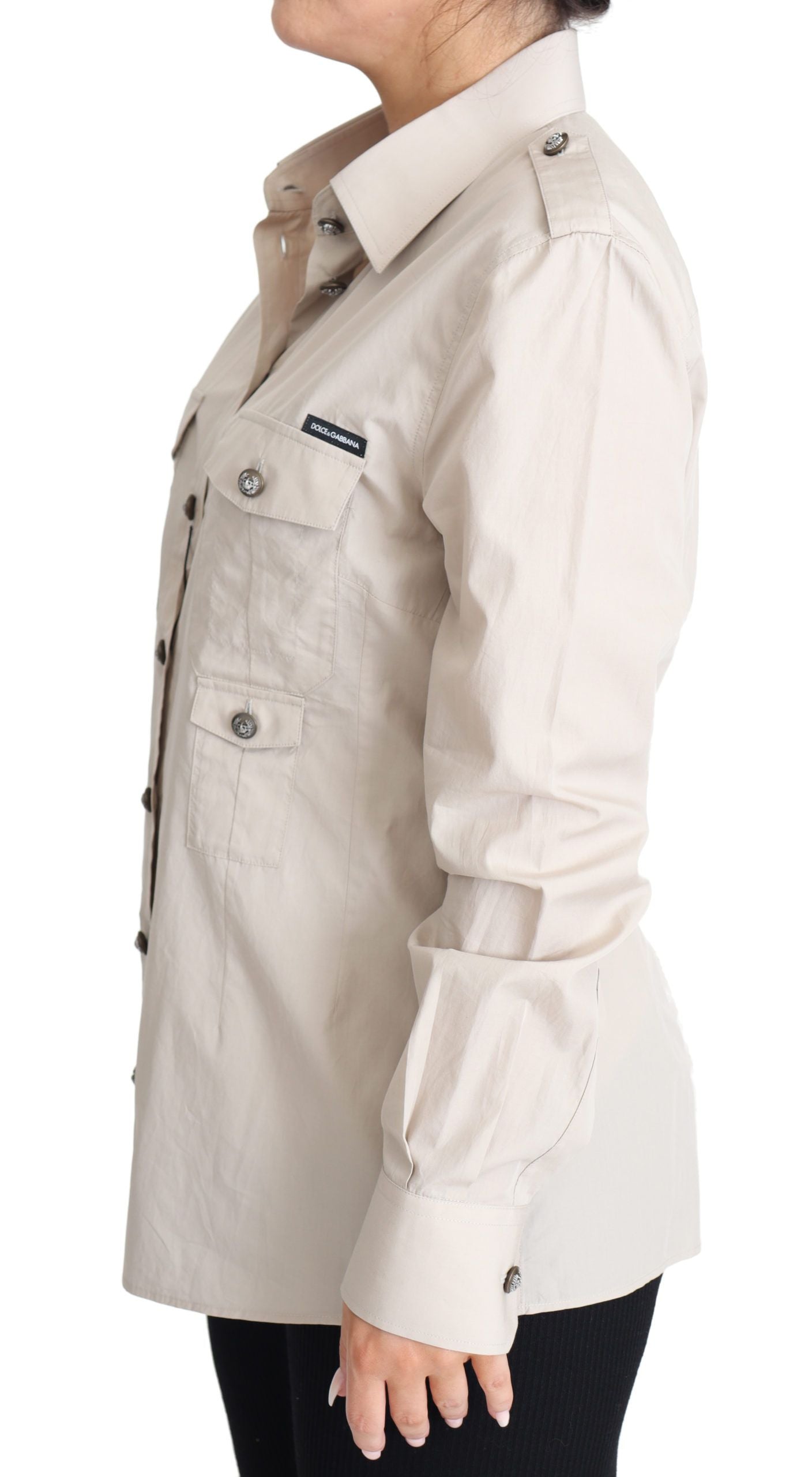 Dolce & Gabbana Elegant Beige Bomulds Safari Skjorte