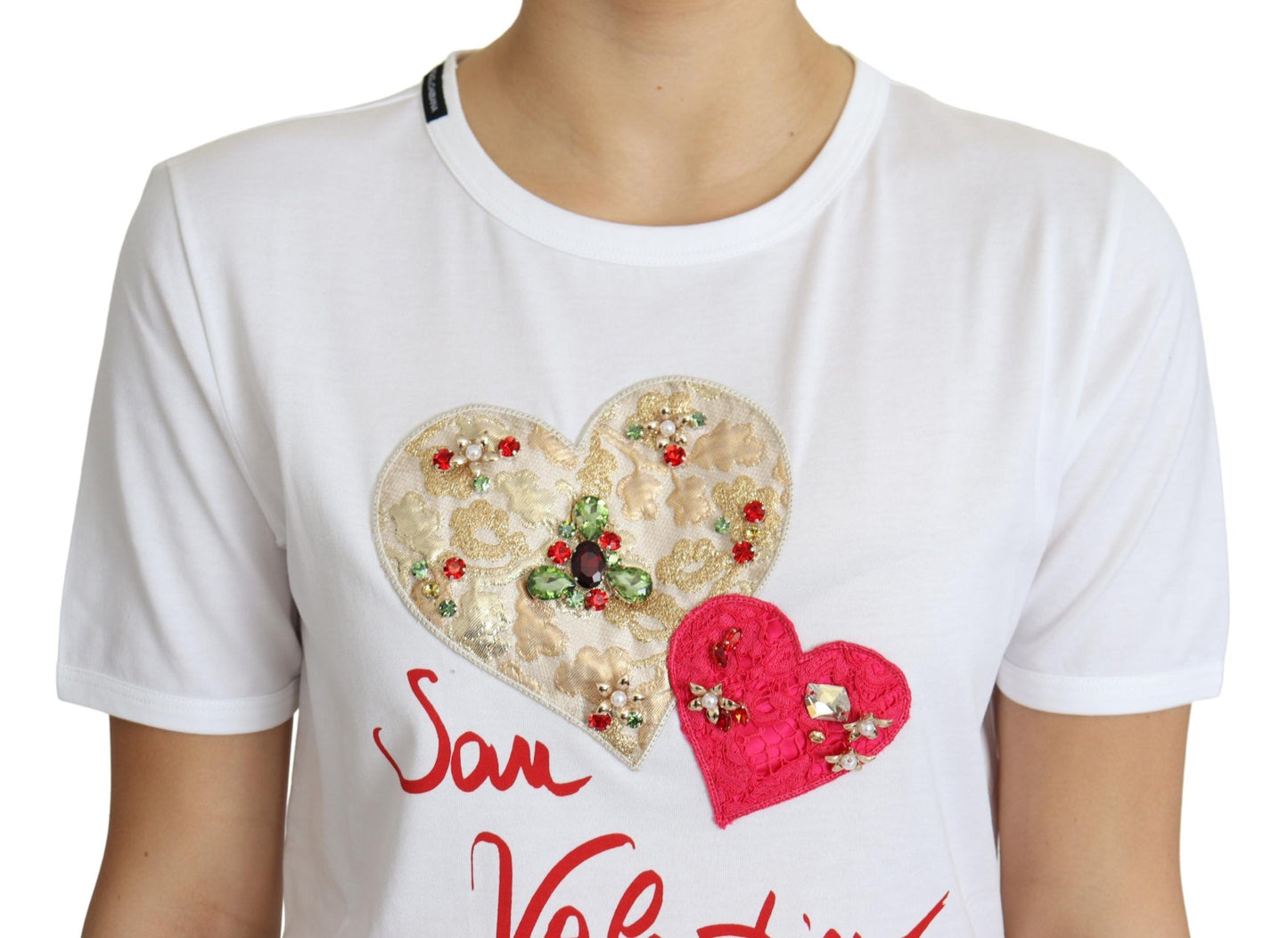 Dolce & Gabbana krystaludsmykket hvid bomulds-T-shirt