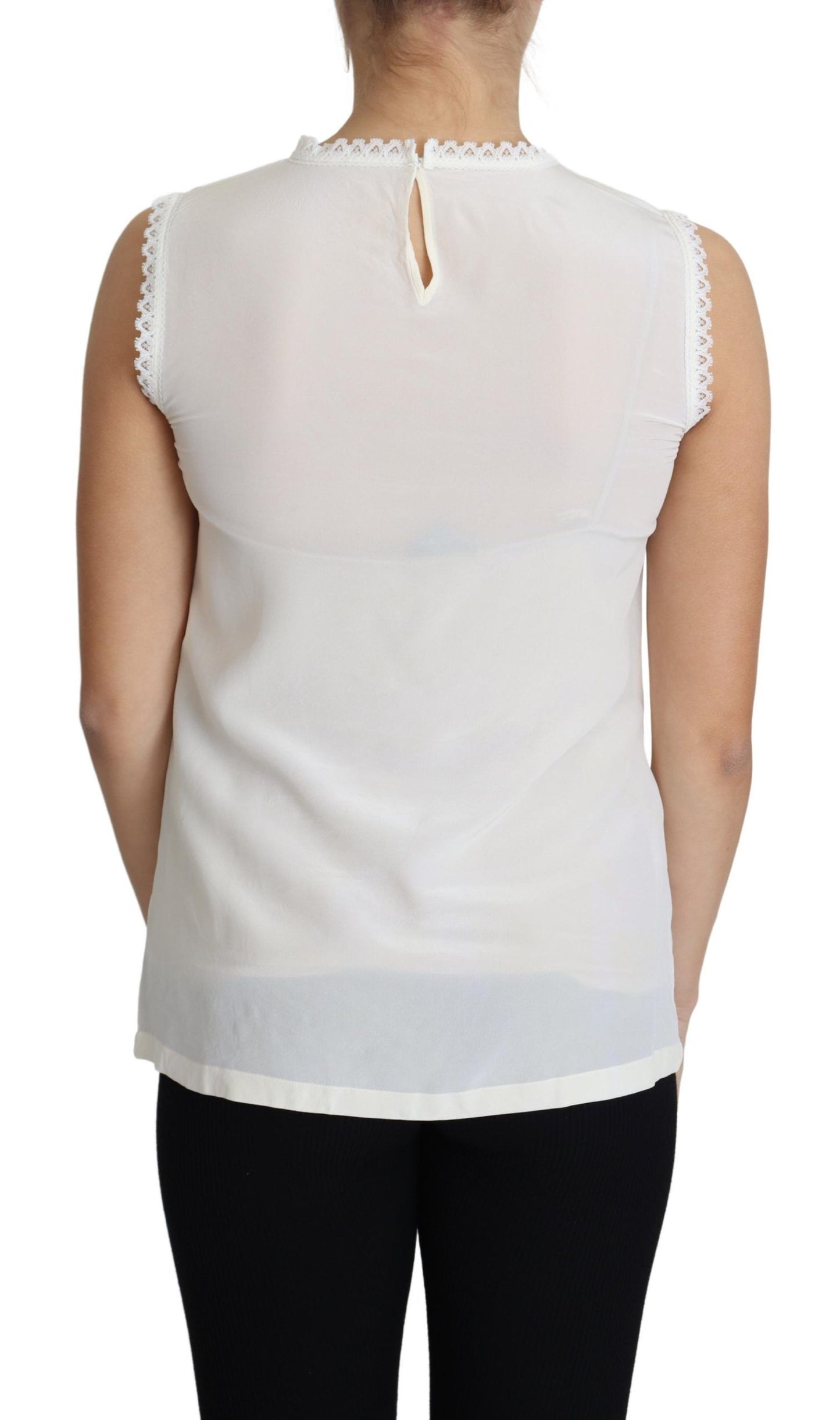 Dolce & Gabbana Elegant Silkebluse med Blondedetaljer Ærmeløs