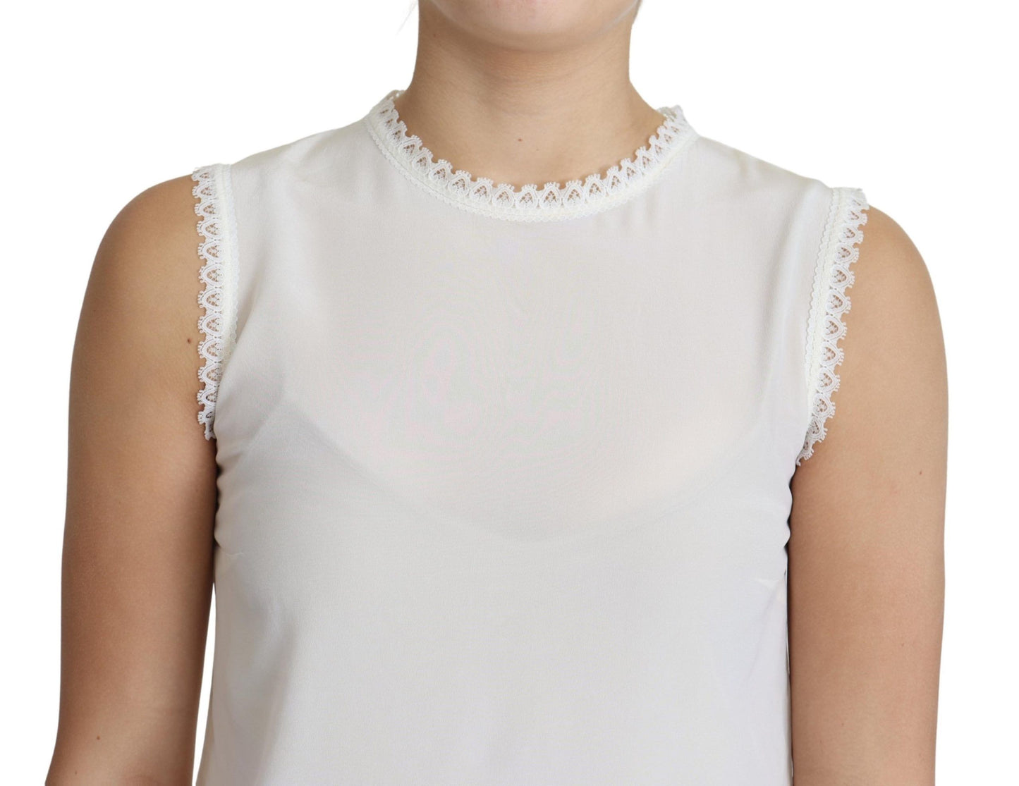 Dolce & Gabbana Elegant Silkebluse med Blondedetaljer Ærmeløs