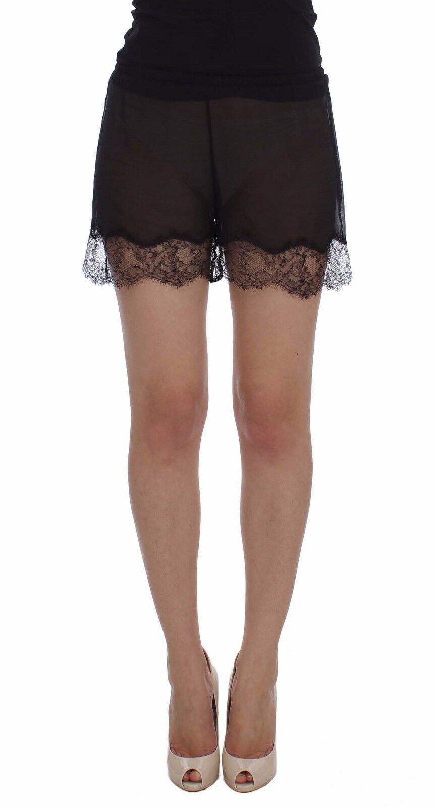 Dolce & Gabbana Elegante Sorte Blomsterblonder Silkeshorts
