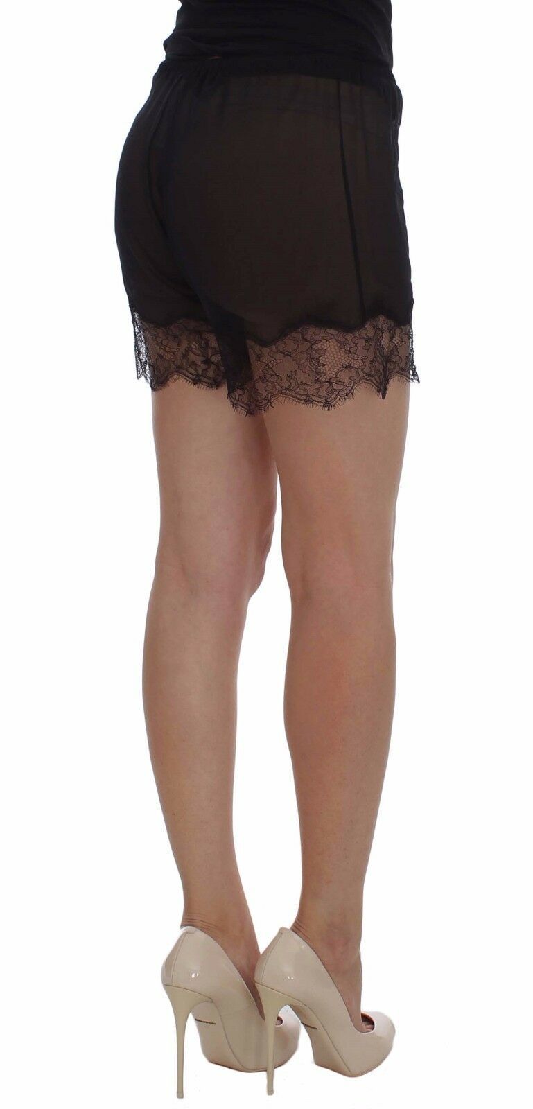 Dolce & Gabbana Elegante Sorte Blomsterblonder Silkeshorts