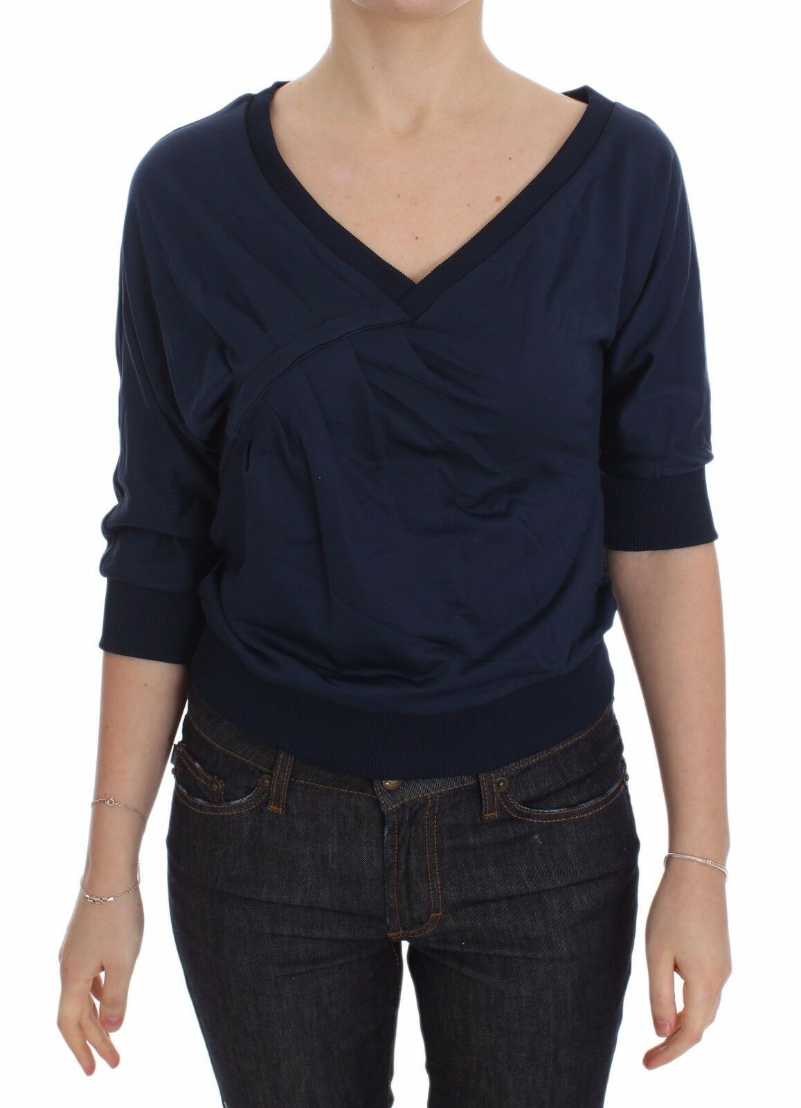 Ekstrem elegant dyb V-hals sweater i blå