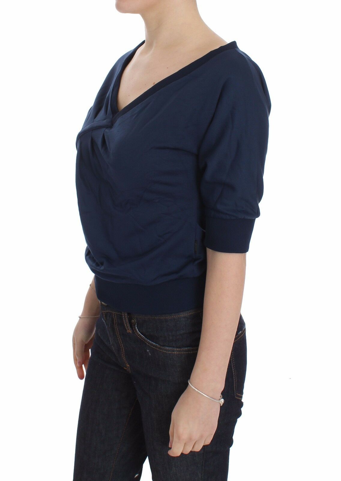 Ekstrem elegant dyb V-hals sweater i blå
