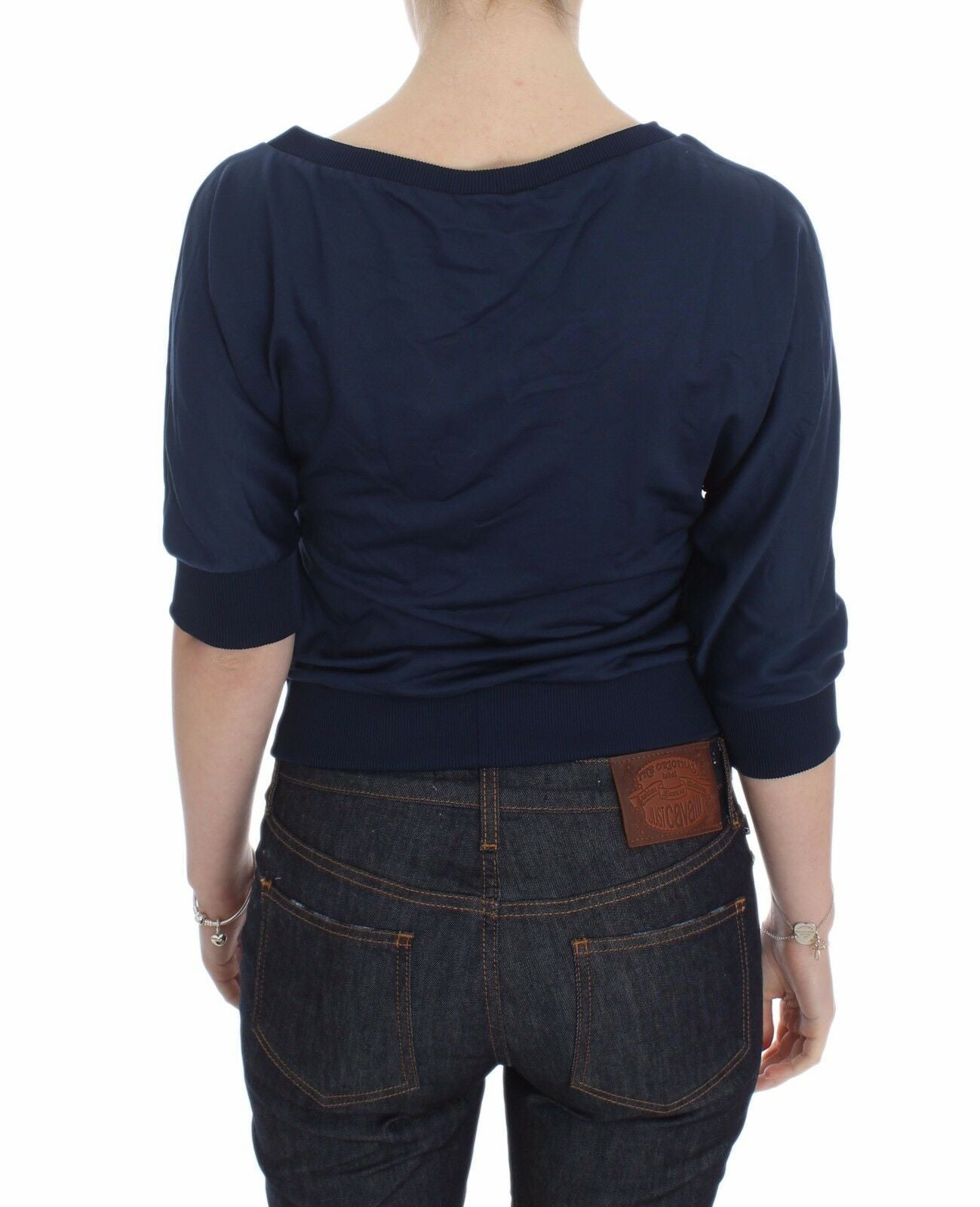 Ekstrem elegant dyb V-hals sweater i blå