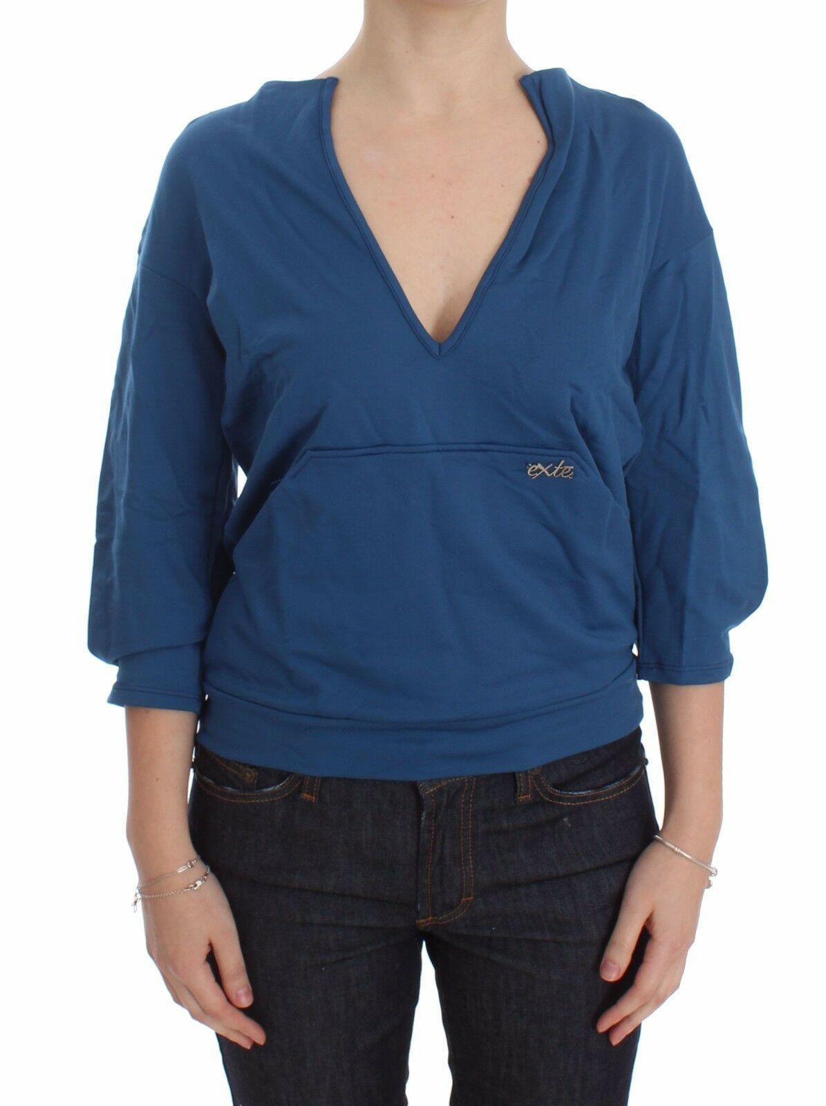 Ekstrem elegant dyb V-hals sweater i blå