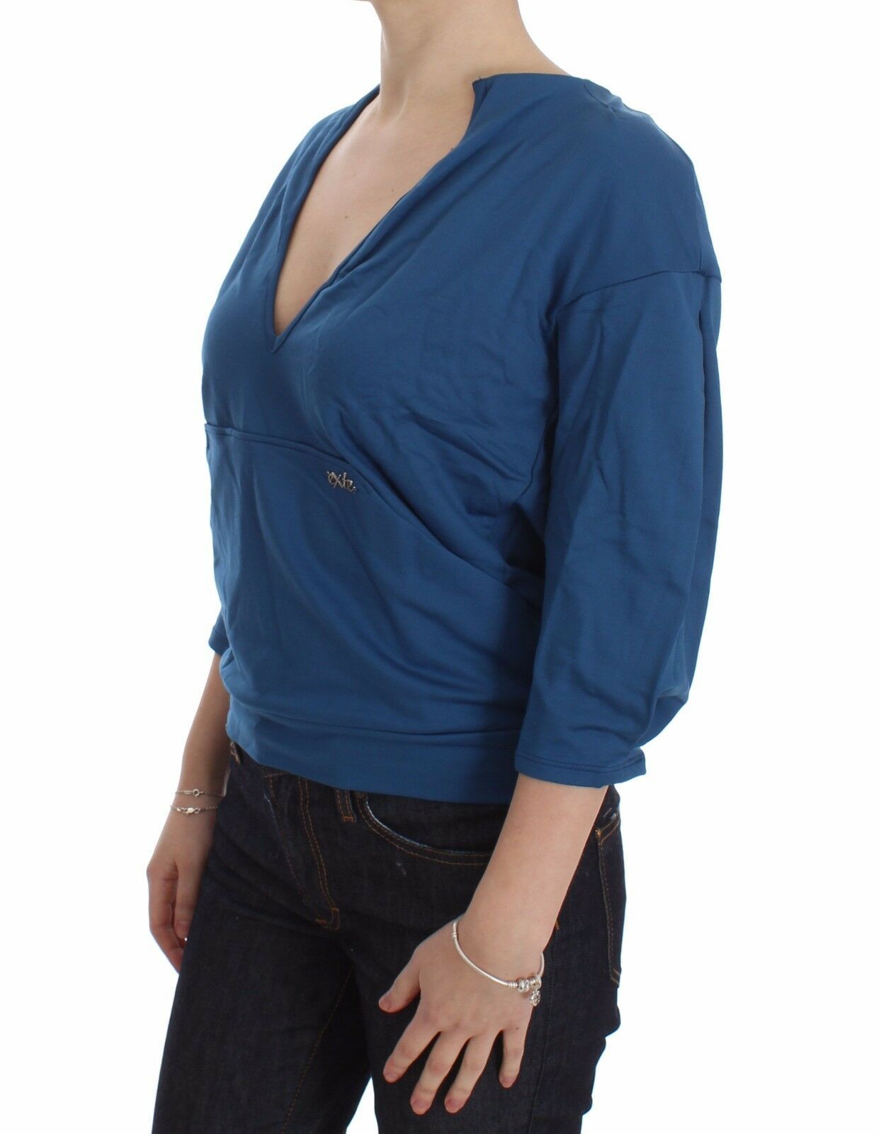 Ekstrem elegant dyb V-hals sweater i blå