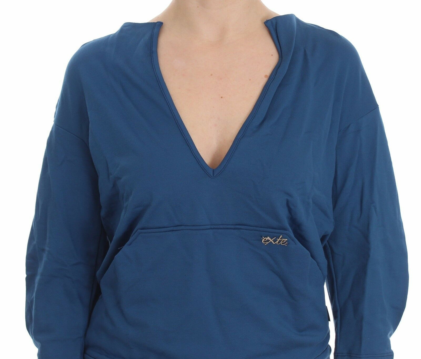 Ekstrem elegant dyb V-hals sweater i blå