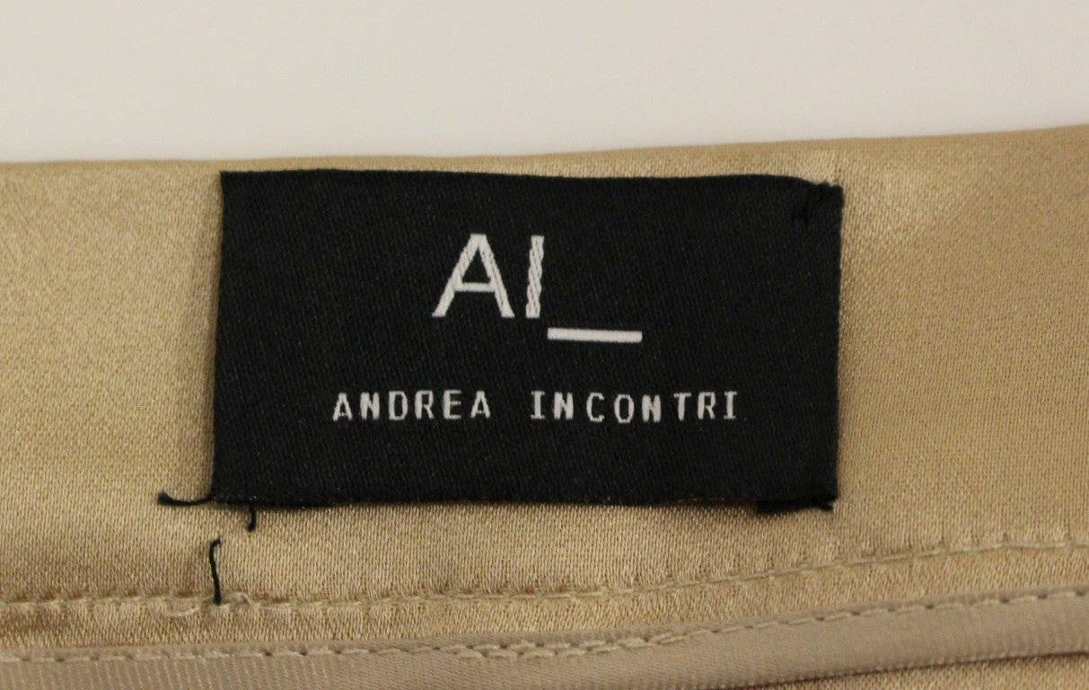 Andrea Incontri Elegant Silke Plisseret Knælang Nederdel