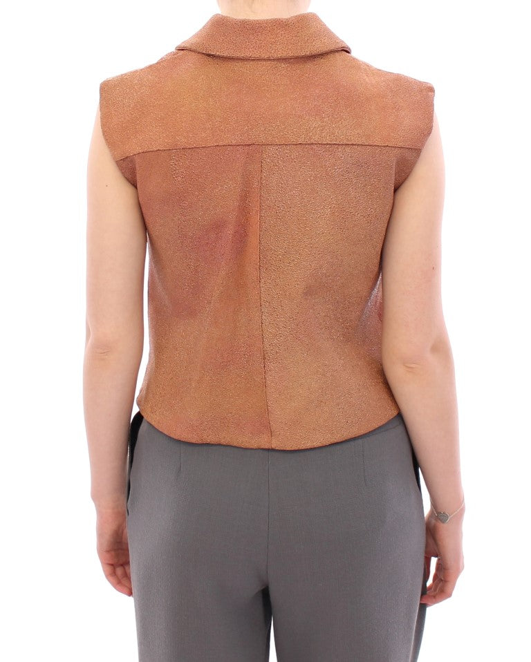 La Maison du Couturier Ærmeløs Læder Couture Vest i Mørk Brun
