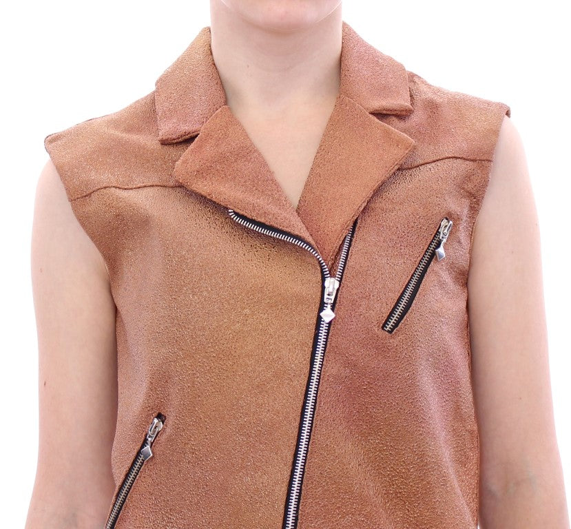 La Maison du Couturier Ærmeløs Læder Couture Vest i Mørk Brun
