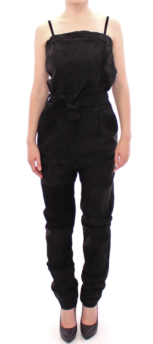 La Maison du Couturier Elegant Sort Læderjumpsuit med Taljerem