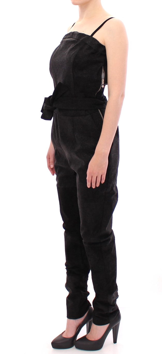 La Maison du Couturier Elegant Sort Læderjumpsuit med Taljerem