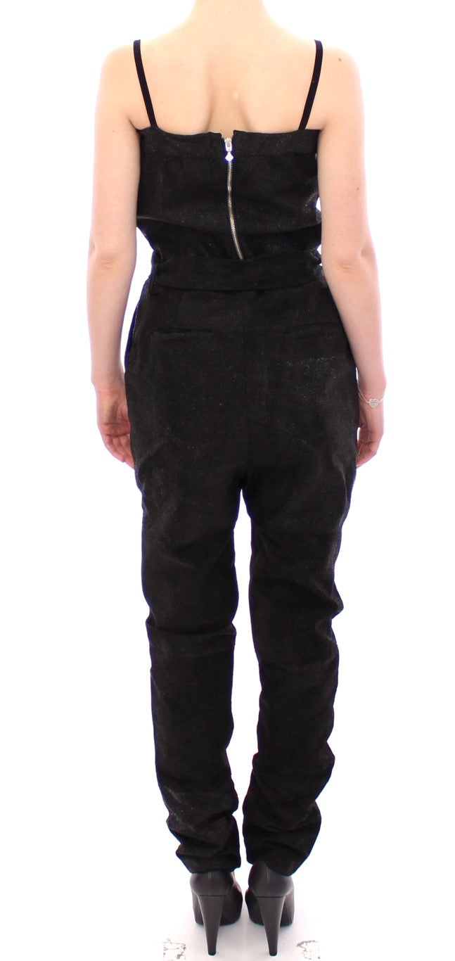 La Maison du Couturier Elegant Sort Læderjumpsuit med Taljerem