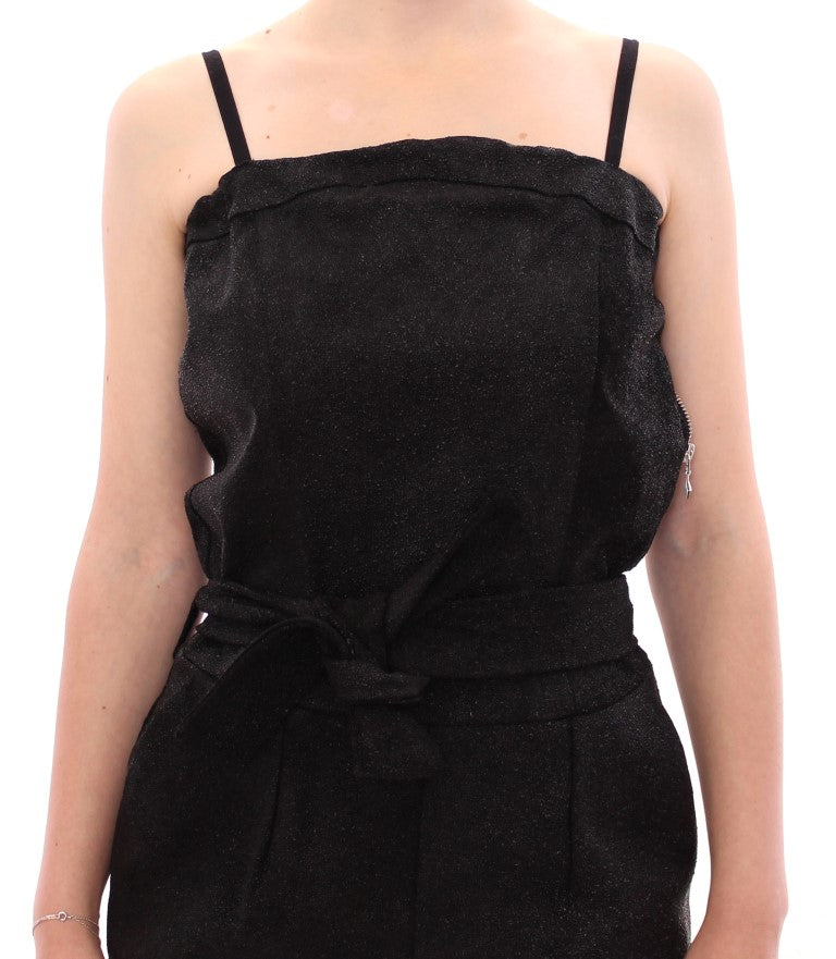 La Maison du Couturier Elegant Sort Læderjumpsuit med Taljerem