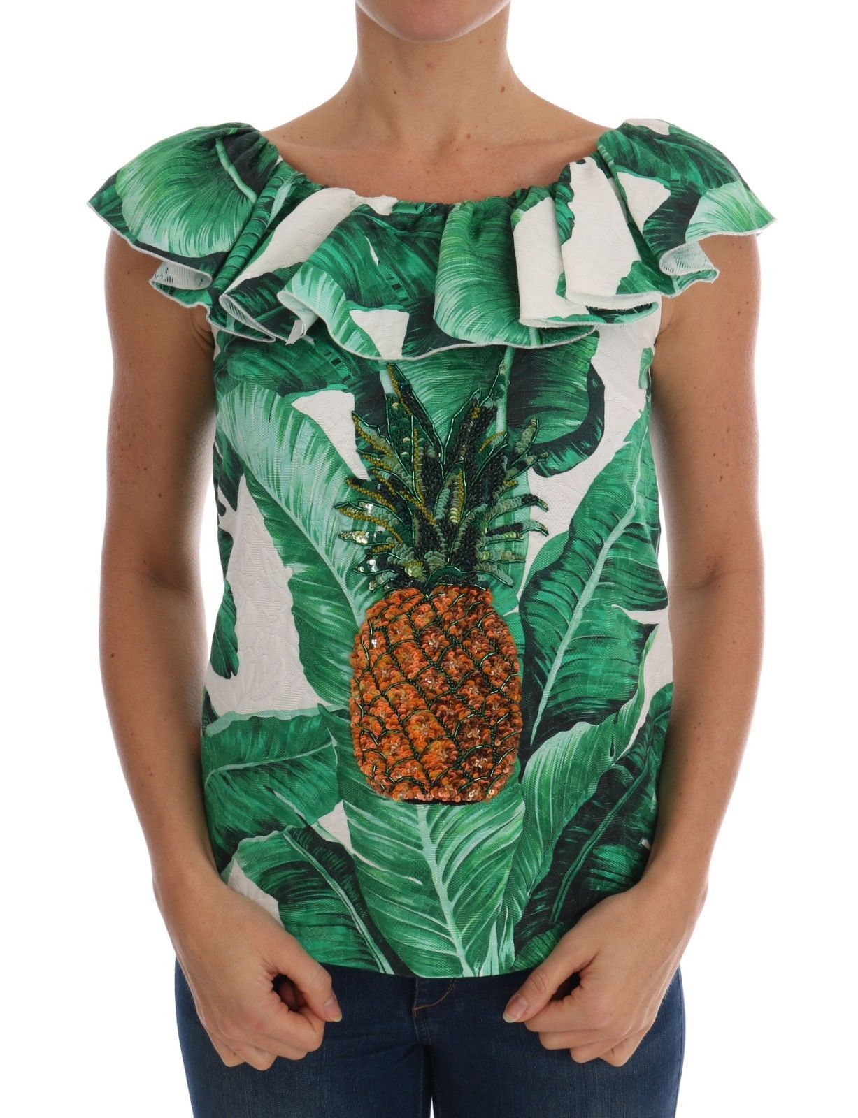 Dolce & Gabbana Elegant Pailletbluse med Ananas