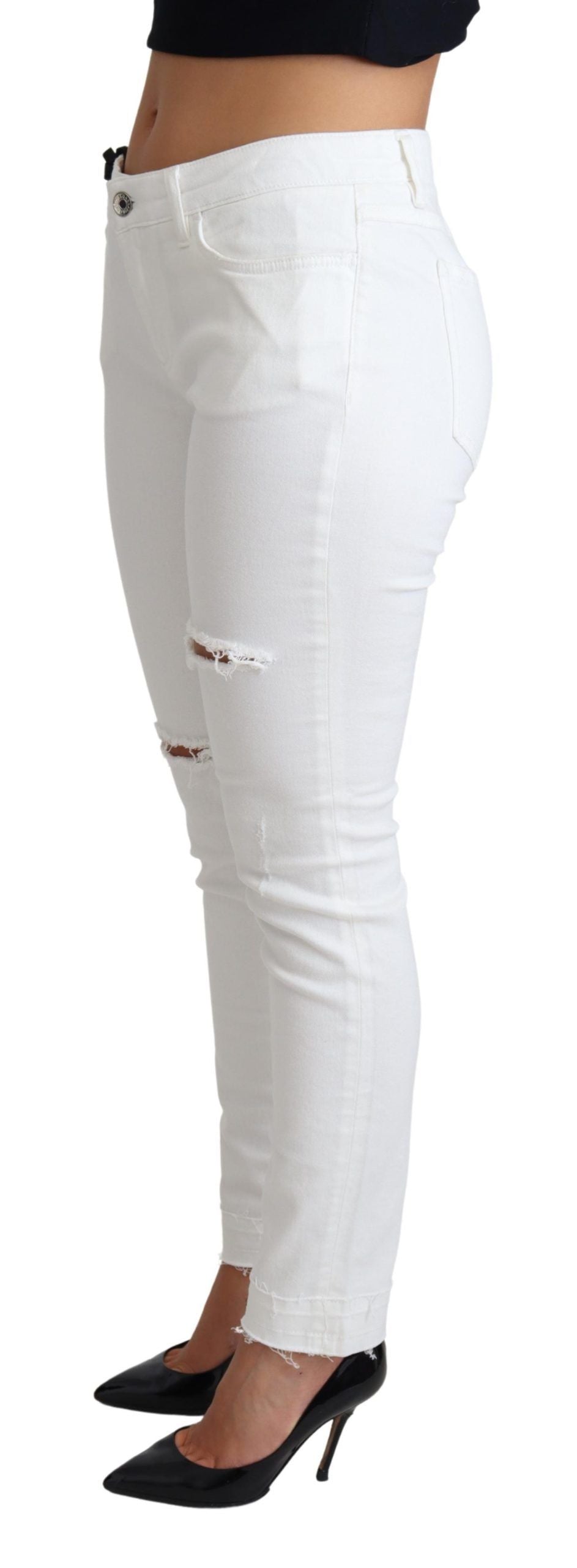Dolce & Gabbana Chic Hvide Designer Jeans med Mellem Talje