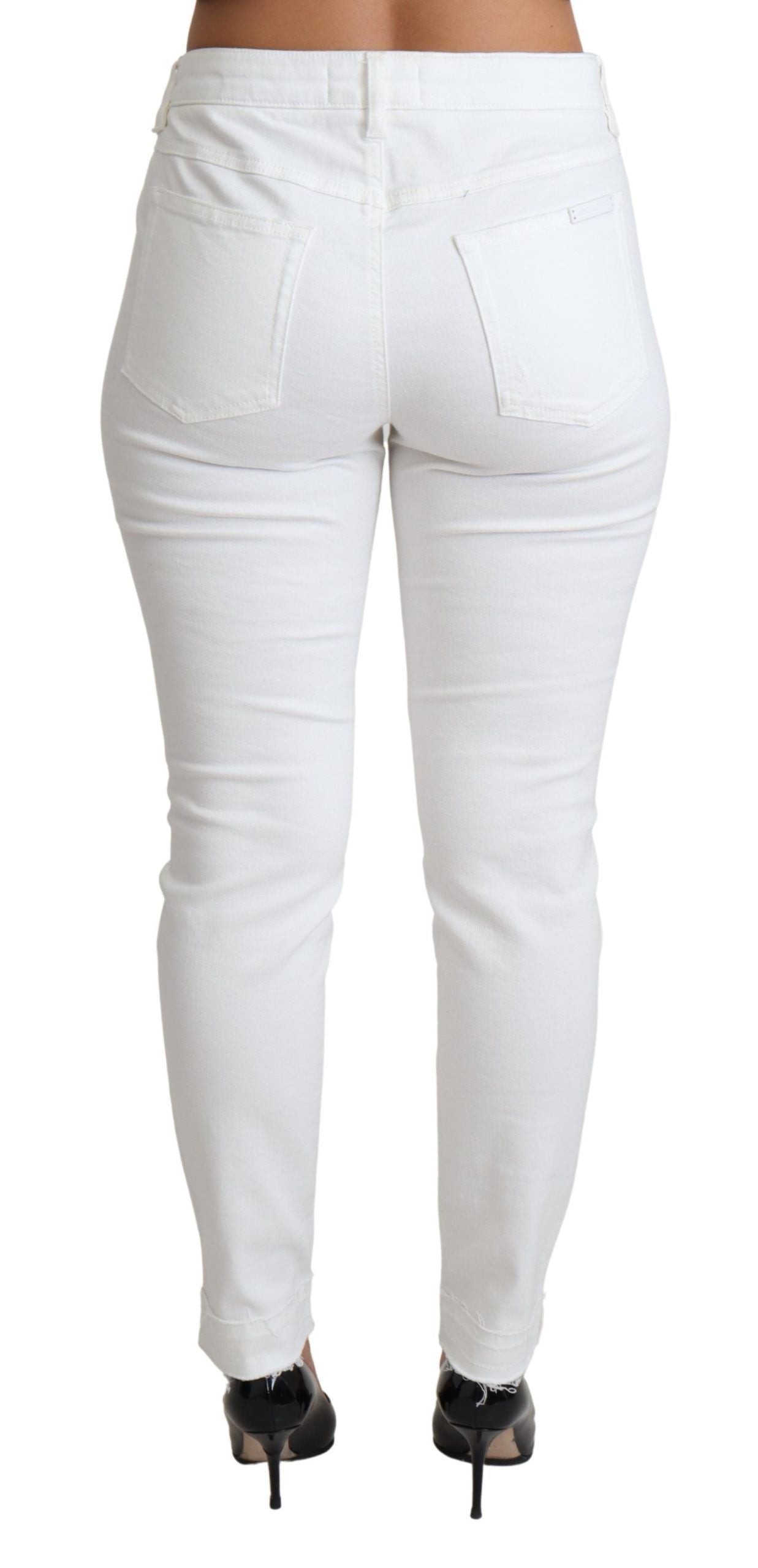 Dolce & Gabbana Chic Hvide Designer Jeans med Mellem Talje