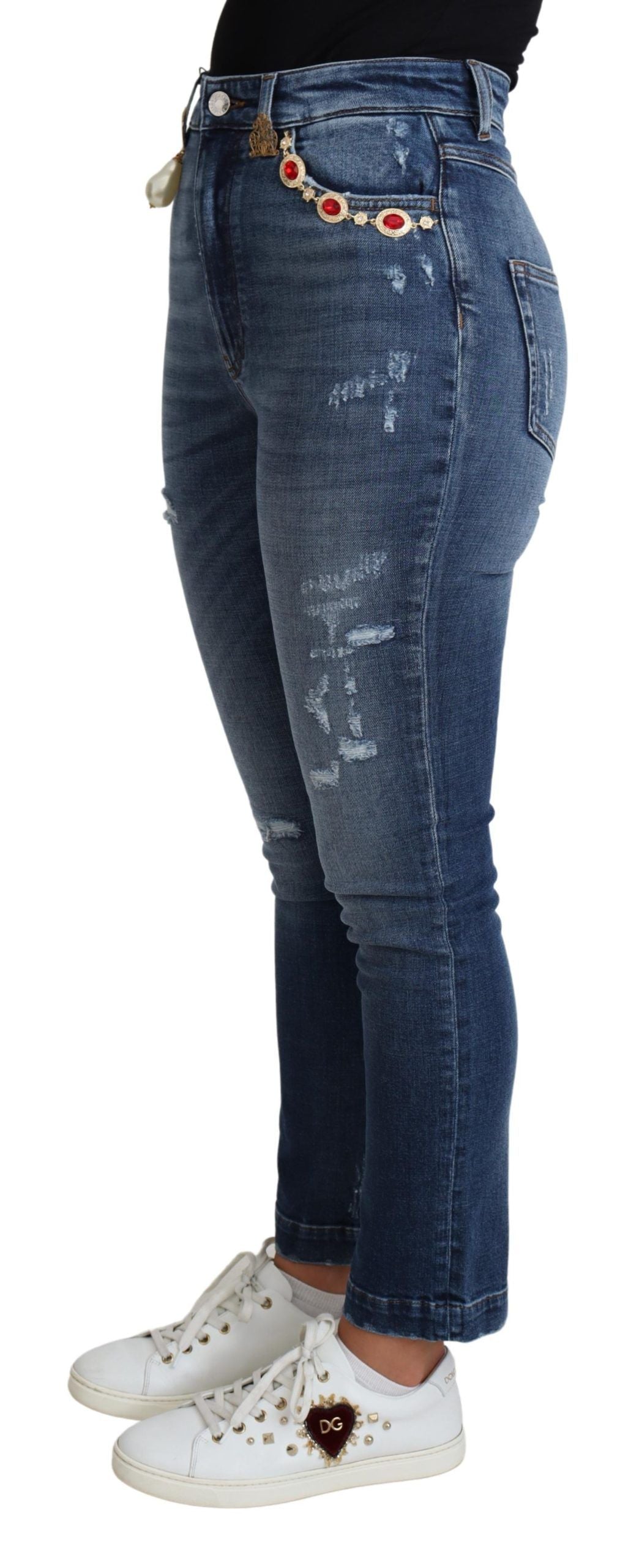 Dolce & Gabbana Udsmykkede Højtaljede Skinny Denim Jeans