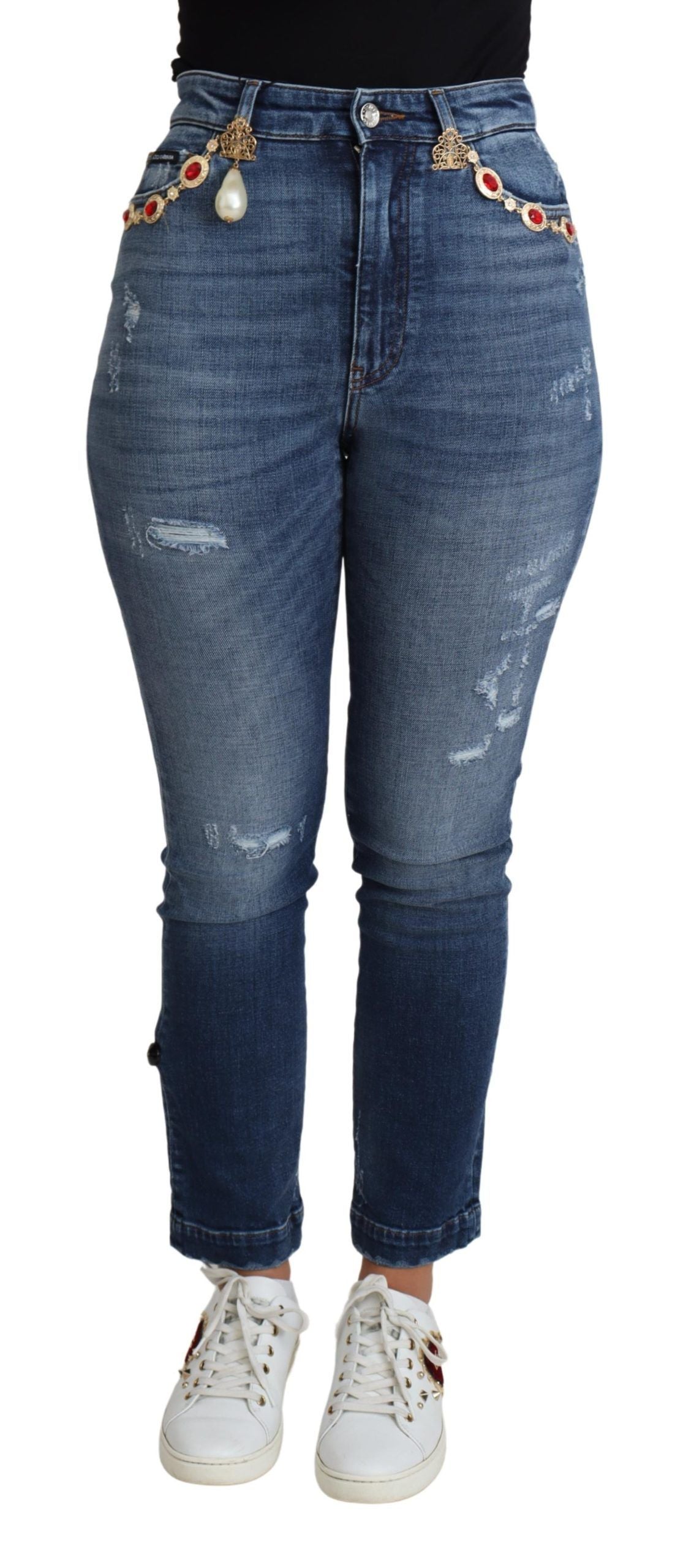 Dolce & Gabbana Udsmykkede Højtaljede Skinny Denim Jeans