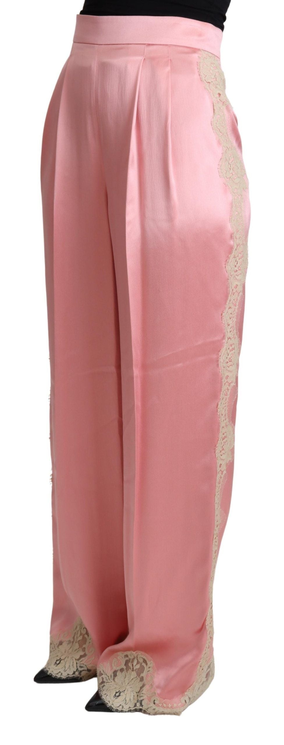 Dolce & Gabbana Silkeblanding Satin Bukser med Brede Ben i Pink