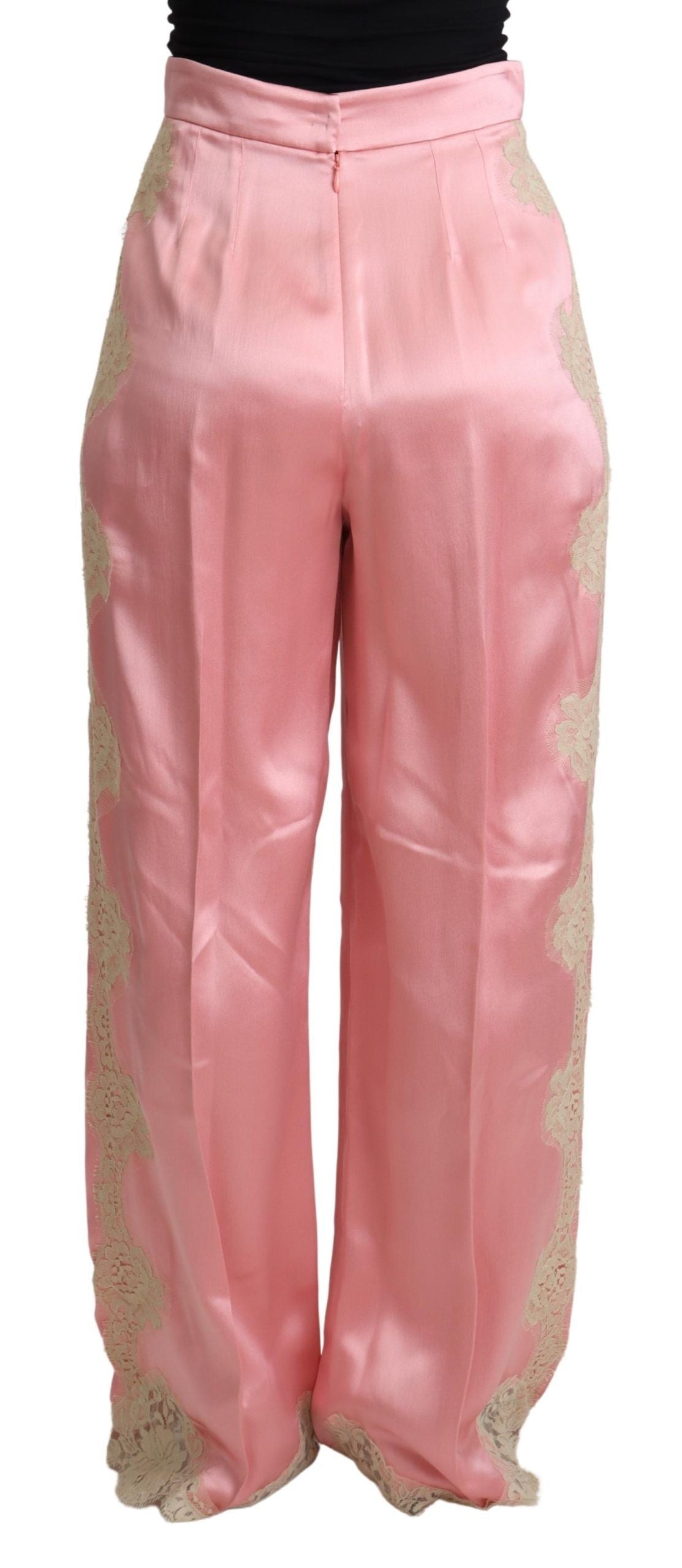 Dolce & Gabbana Silkeblanding Satin Bukser med Brede Ben i Pink