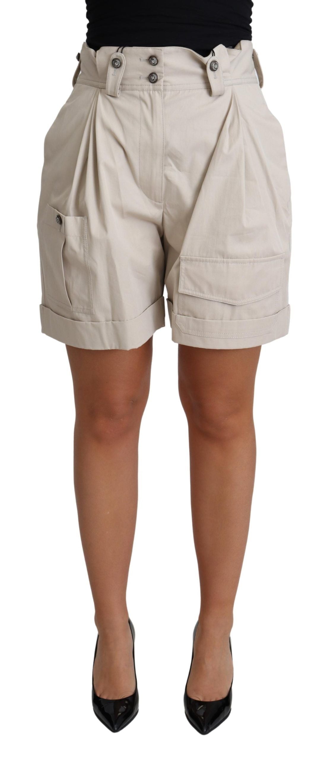 Dolce & Gabbana Chic Beige Højtaljede Plisserede Shorts