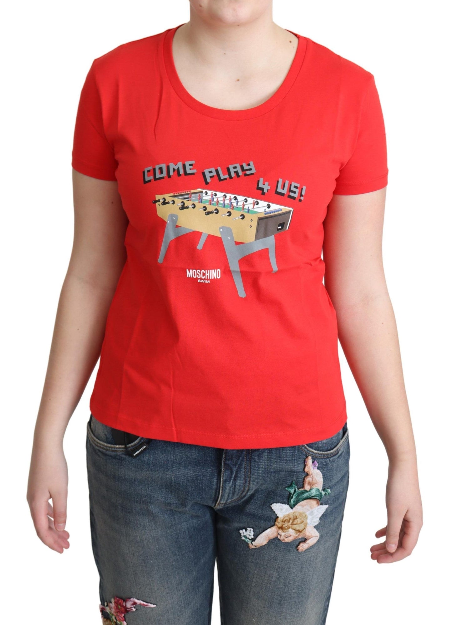 Moschino Chic Rød Bomulds T-shirt med Legesygt Print