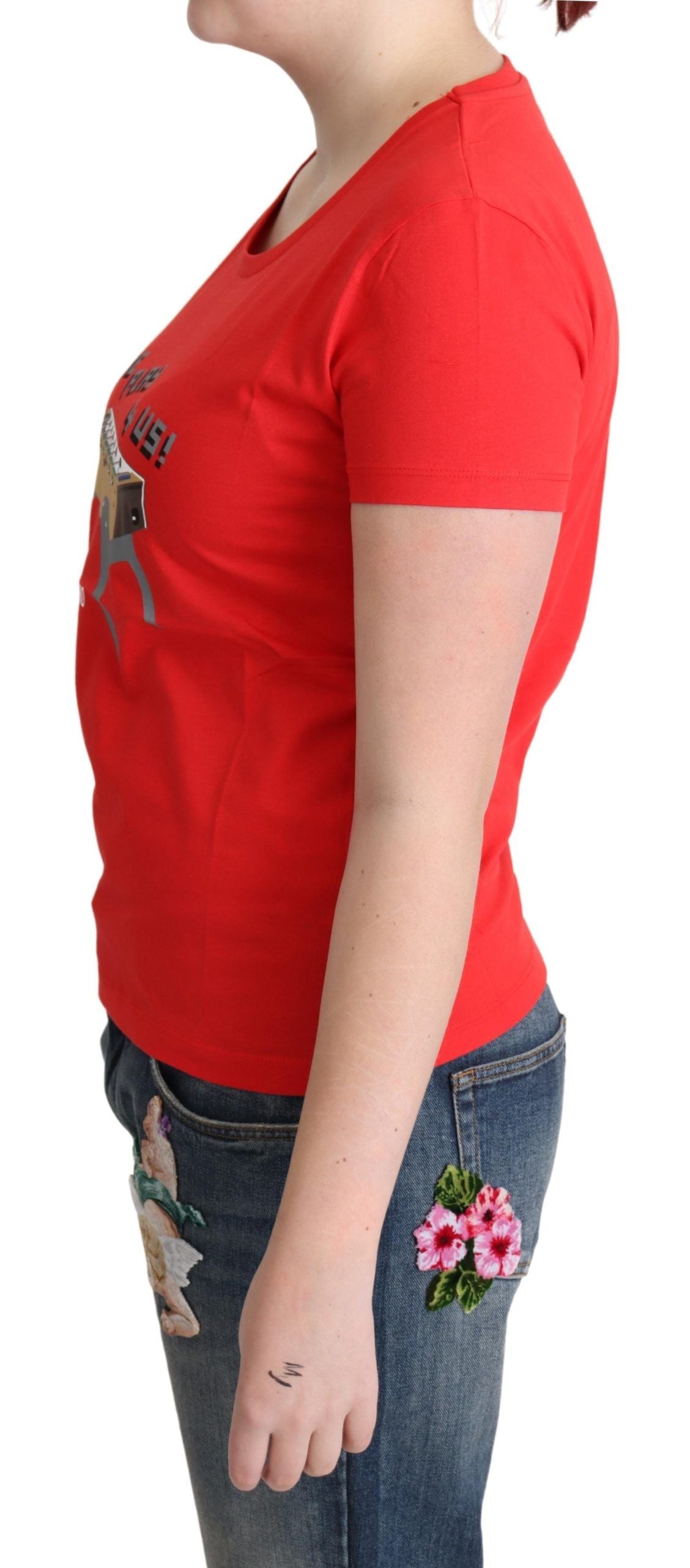 Moschino Chic Rød Bomulds T-shirt med Legesygt Print