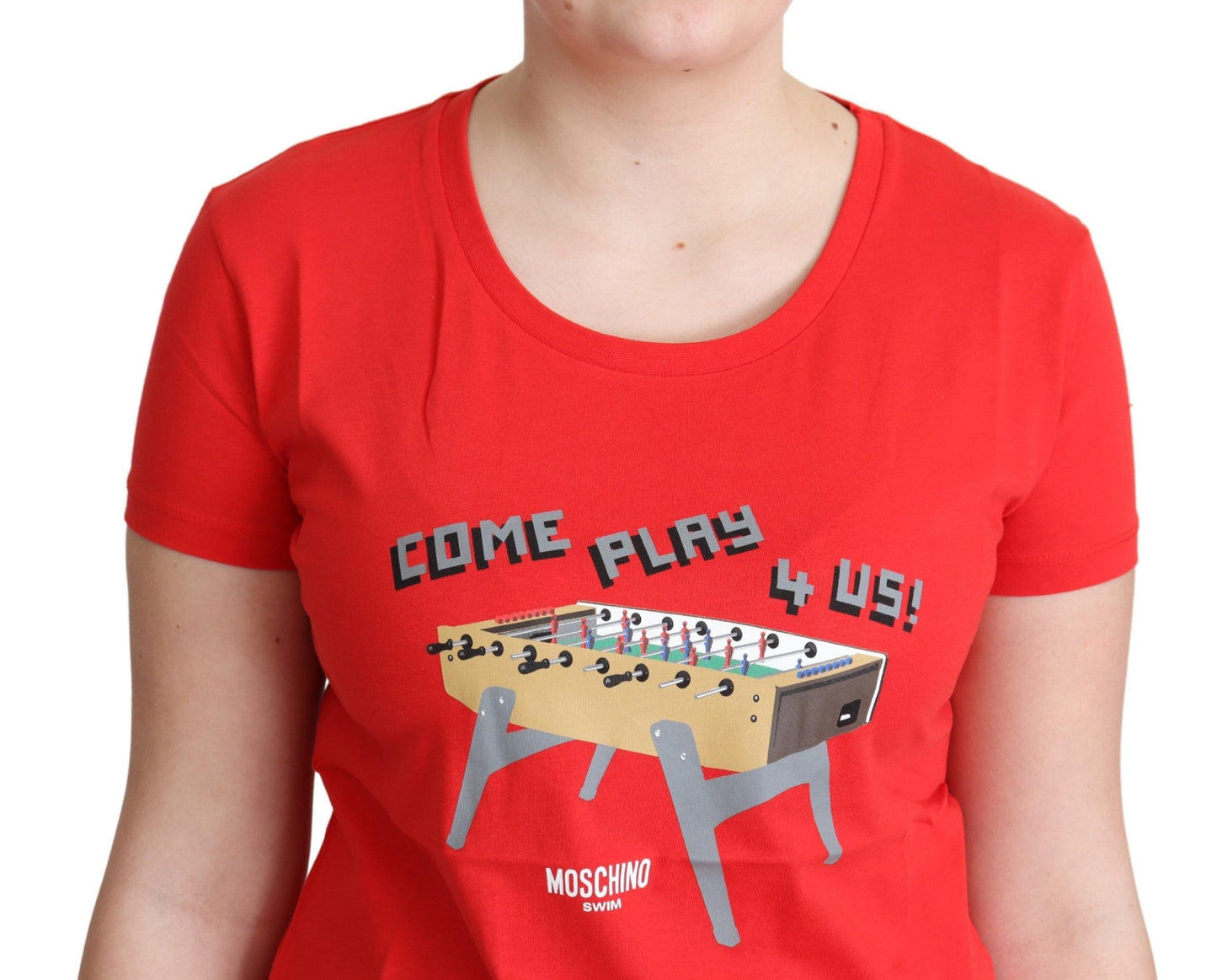 Moschino Chic Rød Bomulds T-shirt med Legesygt Print