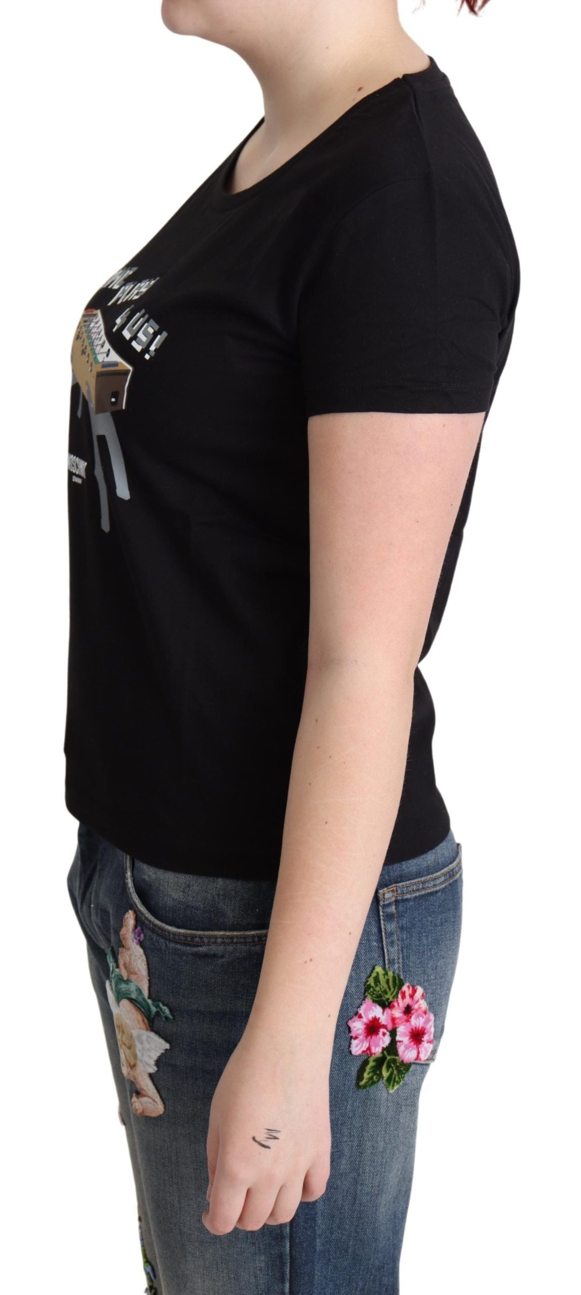 Moschino Chic sort bomulds-T-shirt med legende print