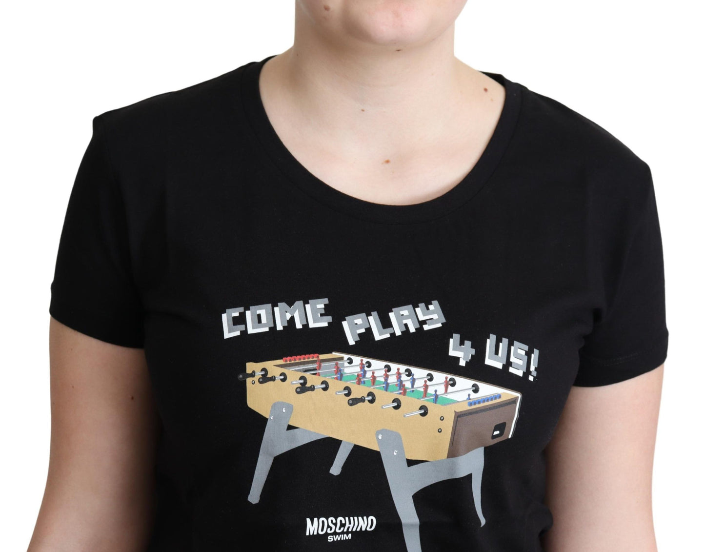 Moschino Chic sort bomulds-T-shirt med legende print
